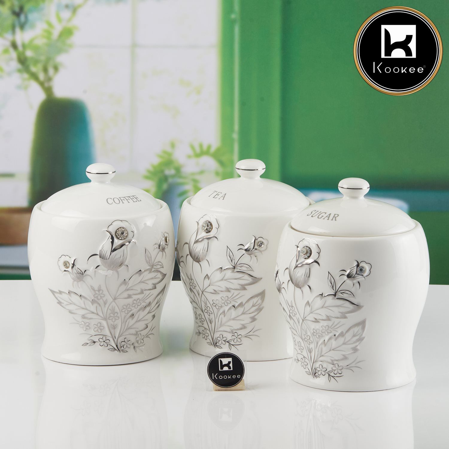 Ceramic Condiment Jars and Containers Set of 3, White (11151)