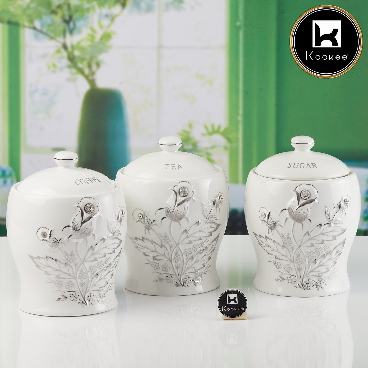 Kookee Canister Jars (Ceramic), White, ART11151