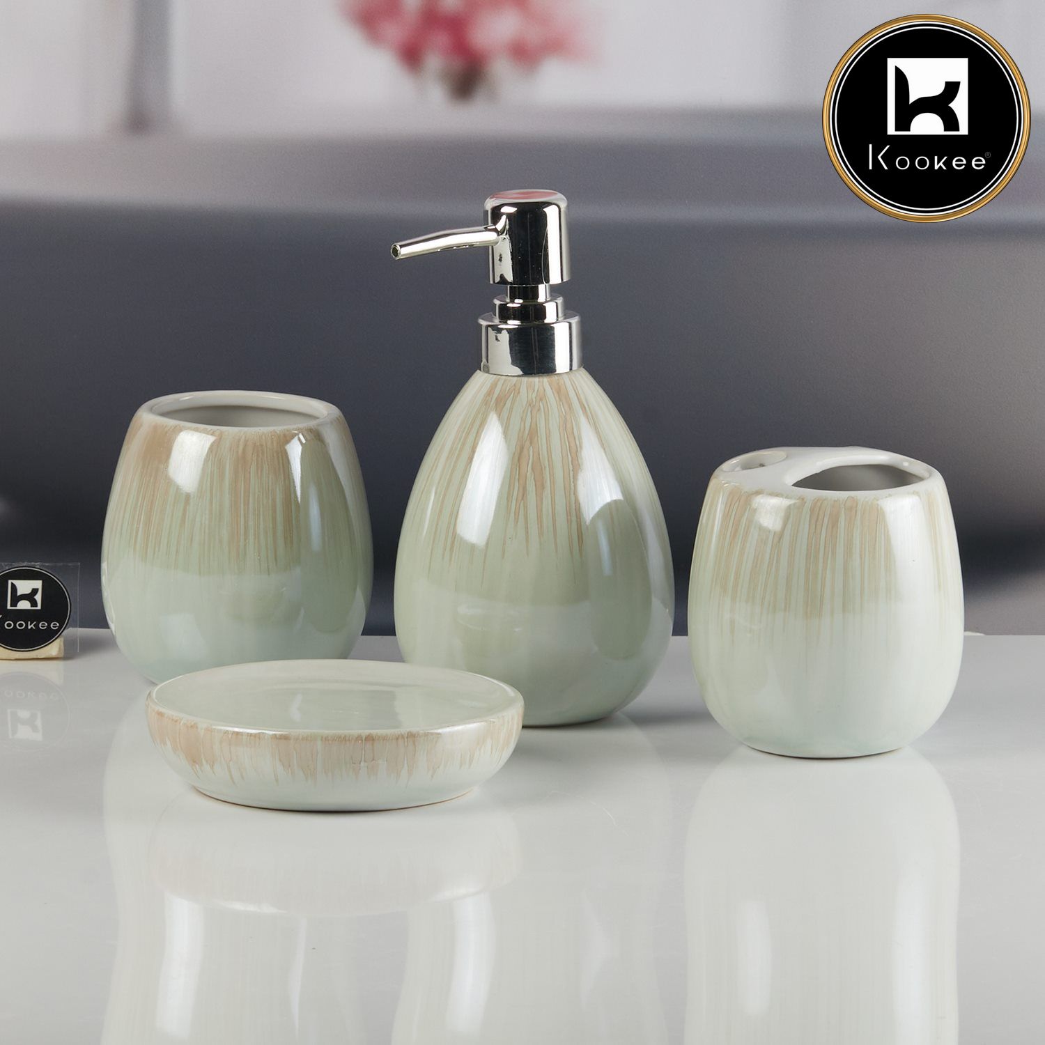 Ceramic Bathroom Accessories Set of 4 with Soap Dispenser (11153)