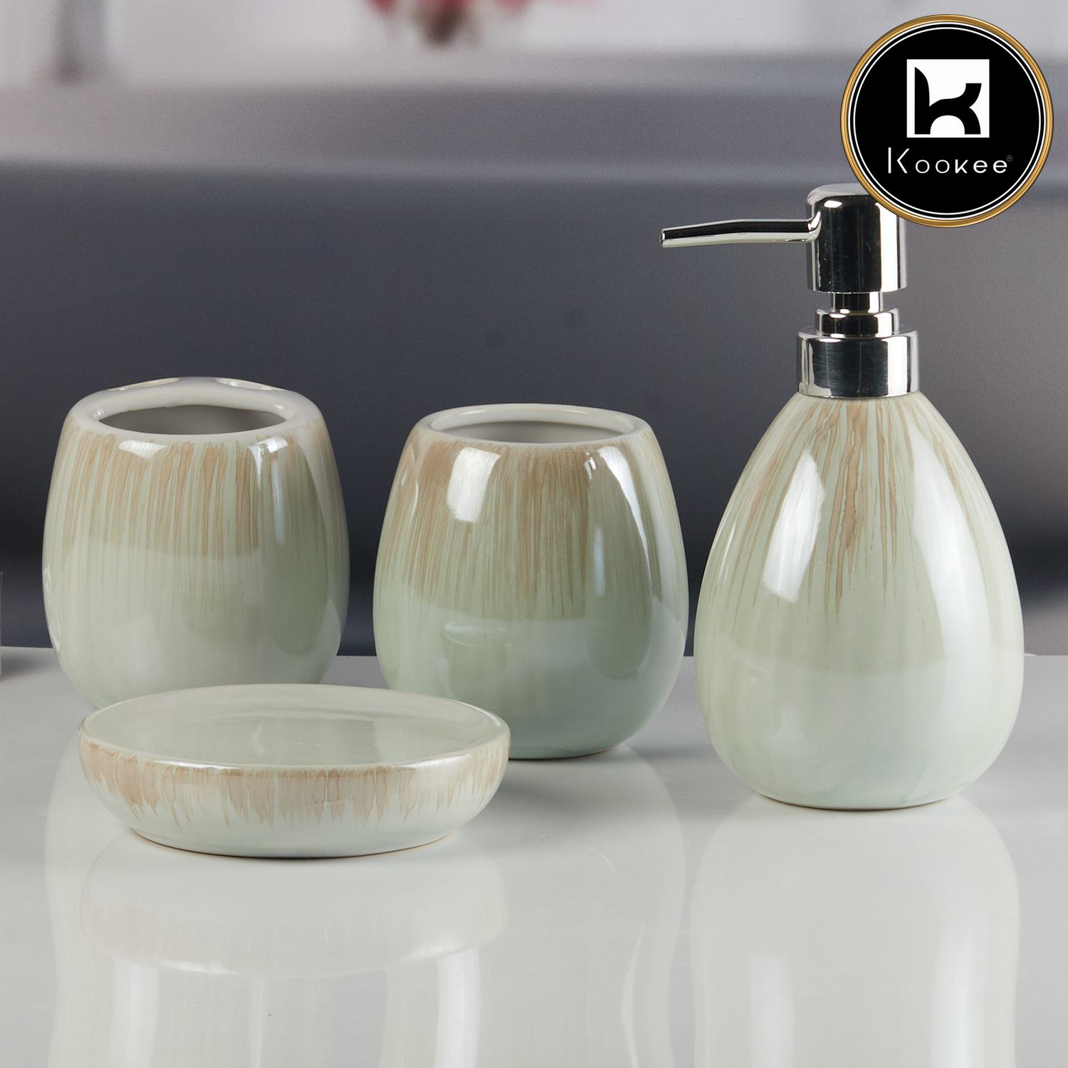 Ceramic Bathroom Accessories Set of 4 with Soap Dispenser (11153)