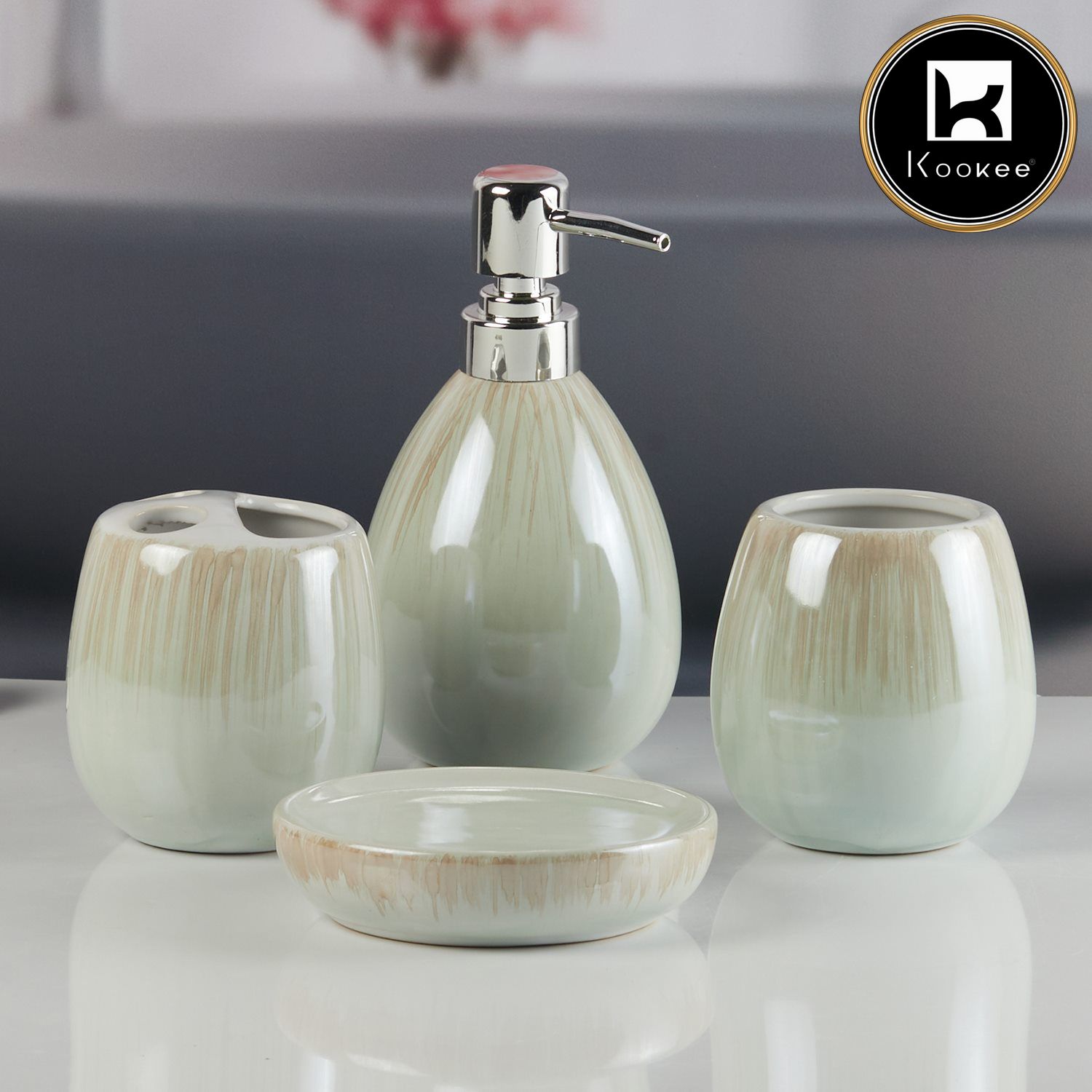 Ceramic Bathroom Accessories Set of 4 with Soap Dispenser (11153)