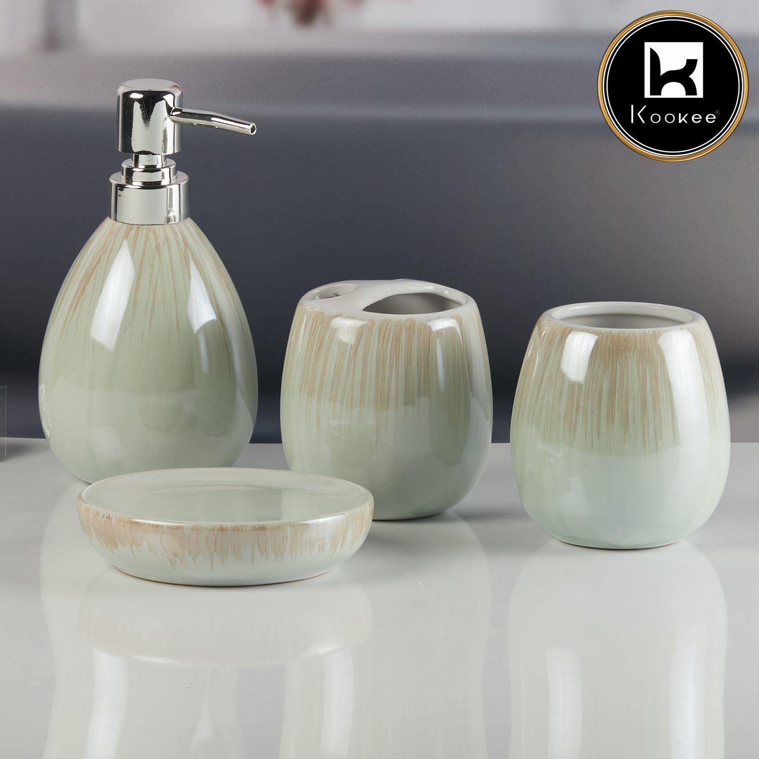 Kookee Ceramic Bathroom Sets, Grey, ART11153