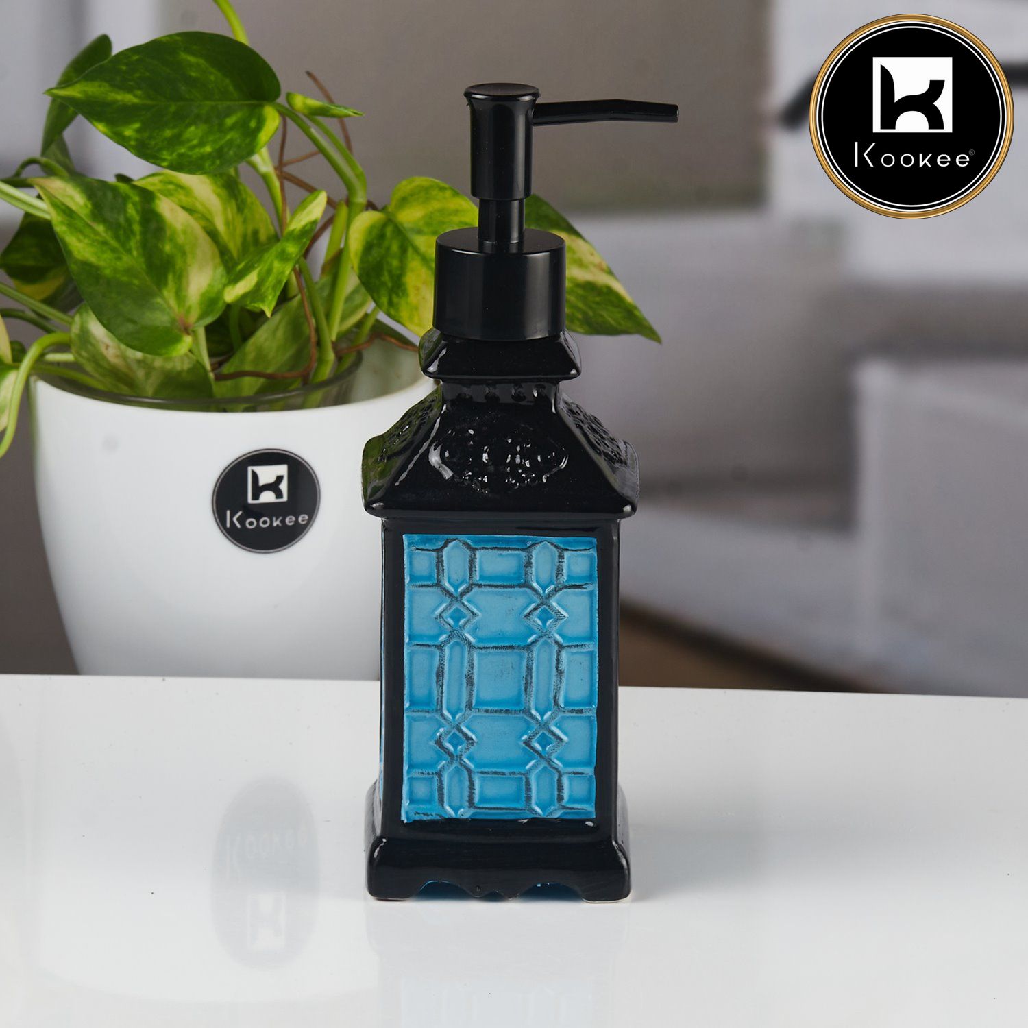 Ceramic Soap Dispenser for handwash for Bathroom, Blue (V-CSD-008-2)