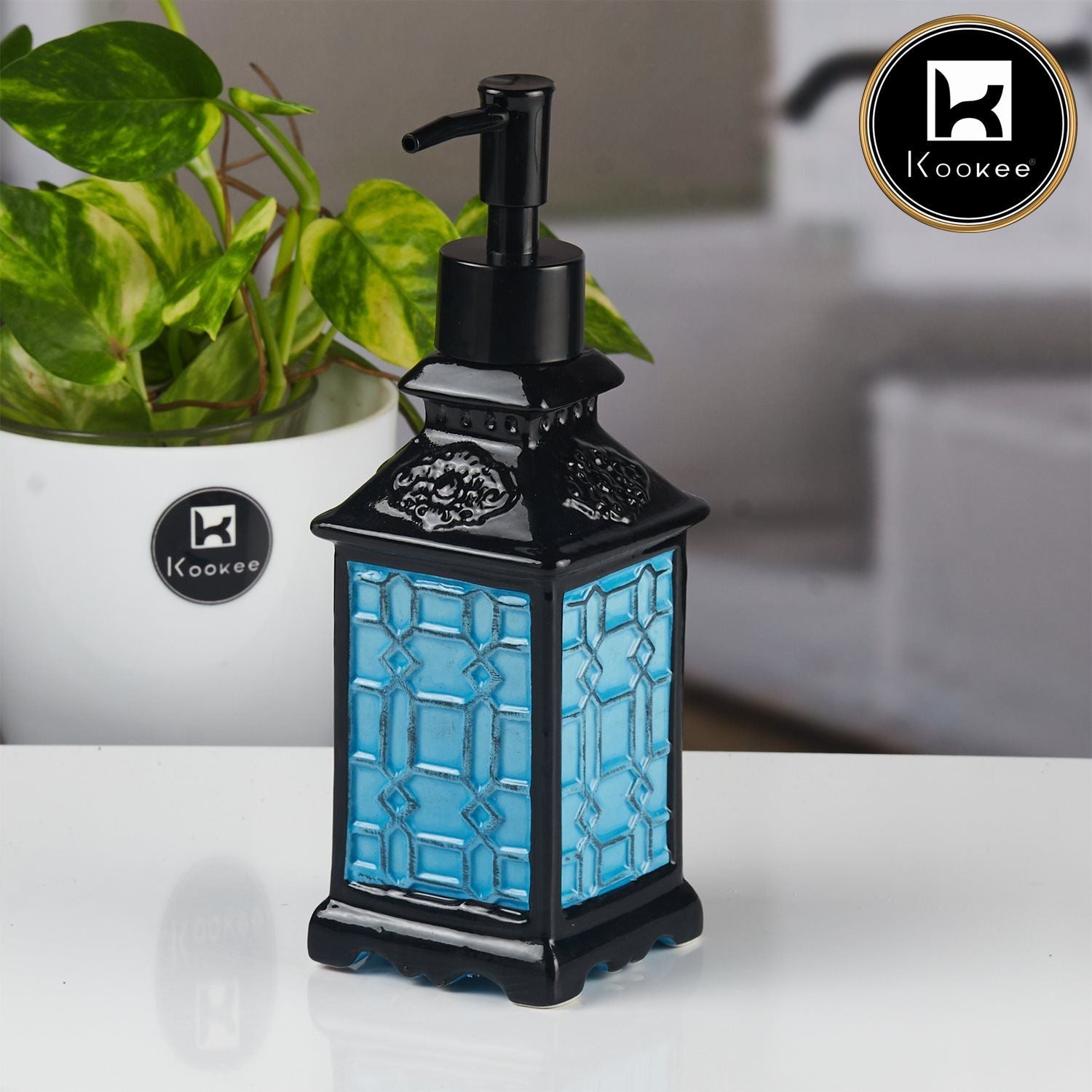 Ceramic Soap Dispenser for handwash for Bathroom, Blue (Set of 1) (11160)