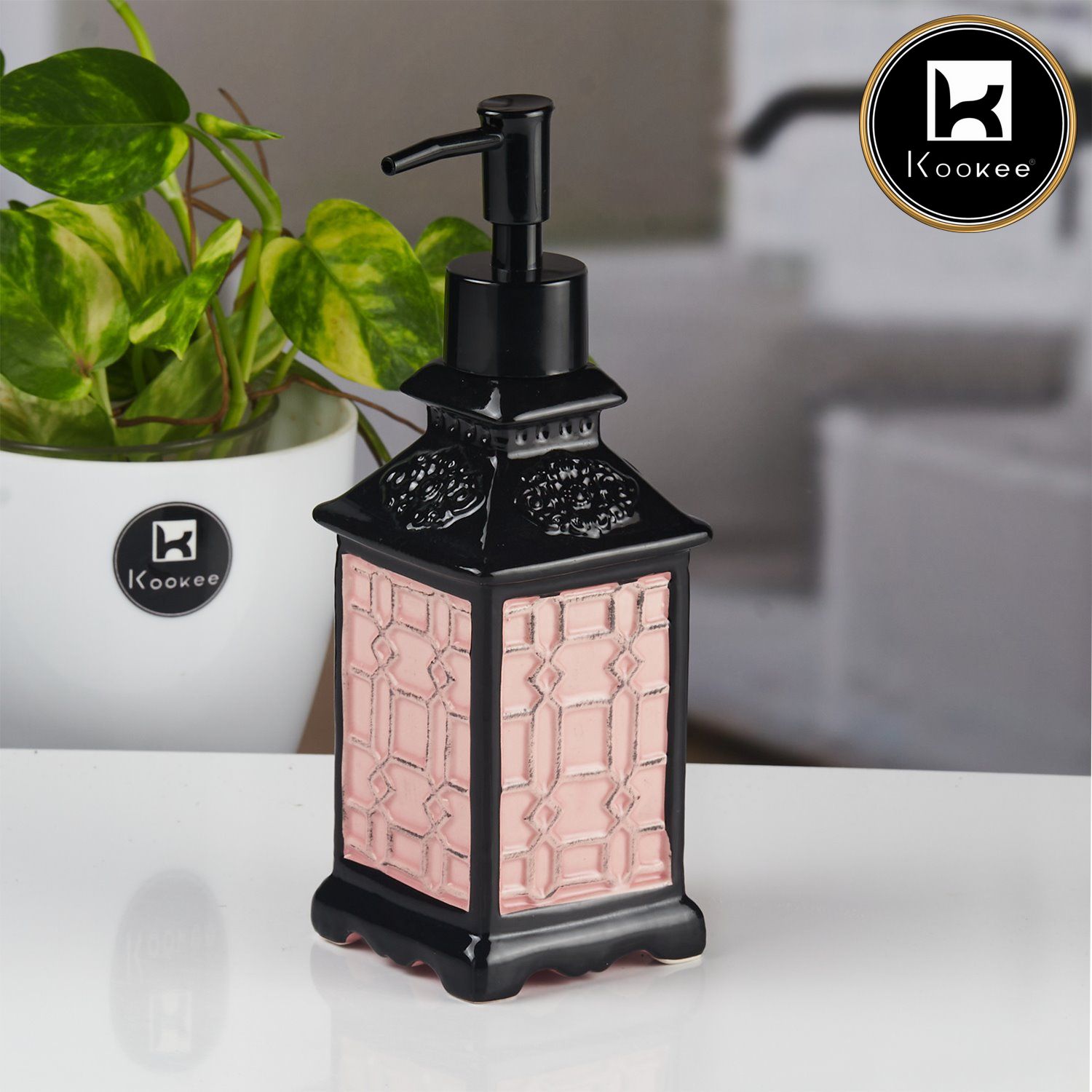 Ceramic Soap Dispenser for handwash for Bathroom, Pink (Set of 1) (11162)