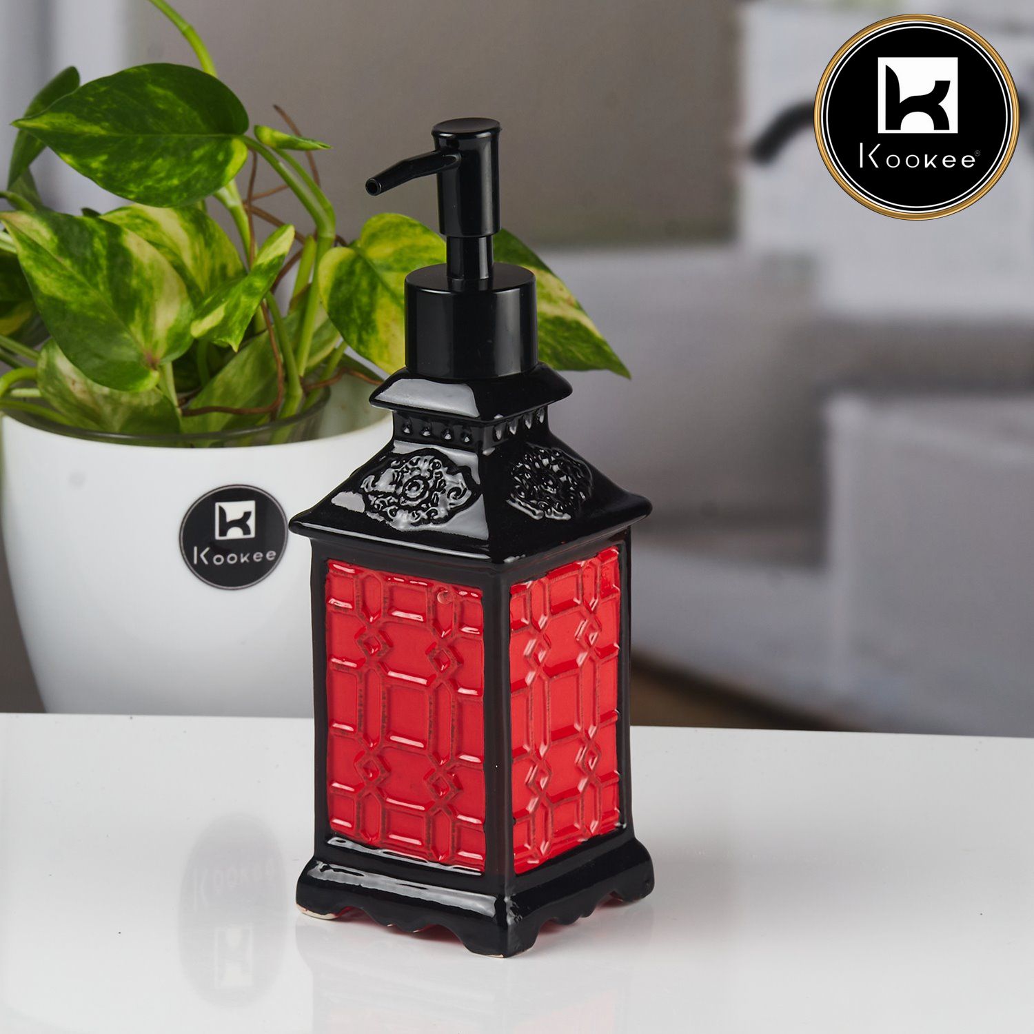 Ceramic Soap Dispenser for handwash for Bathroom, Red (Set of 1) (11163)