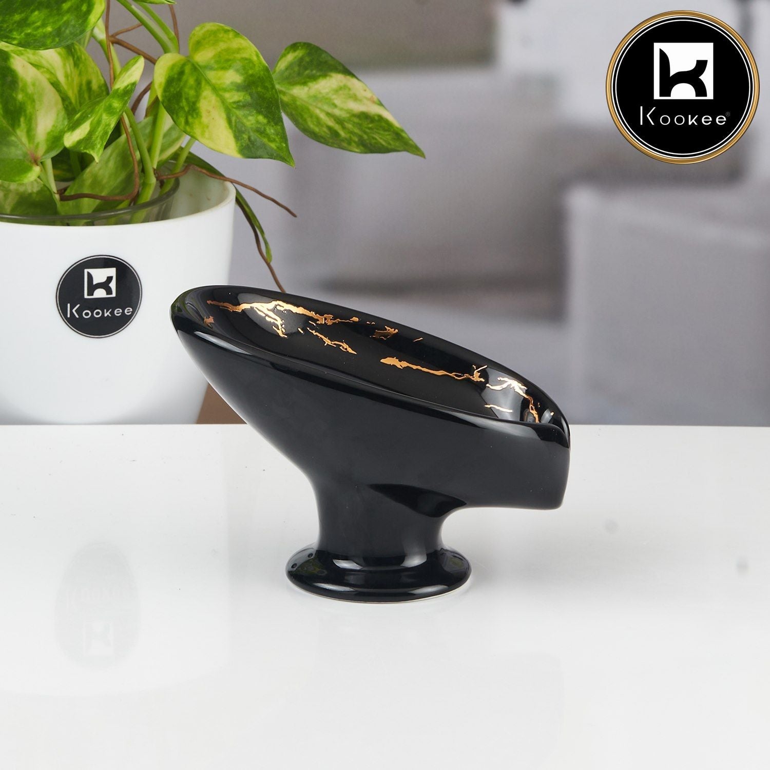 Ceramic Soap Holder Dish, Set of 1 Bathroom Accessories for Home, Black (V-CSH-001-2)