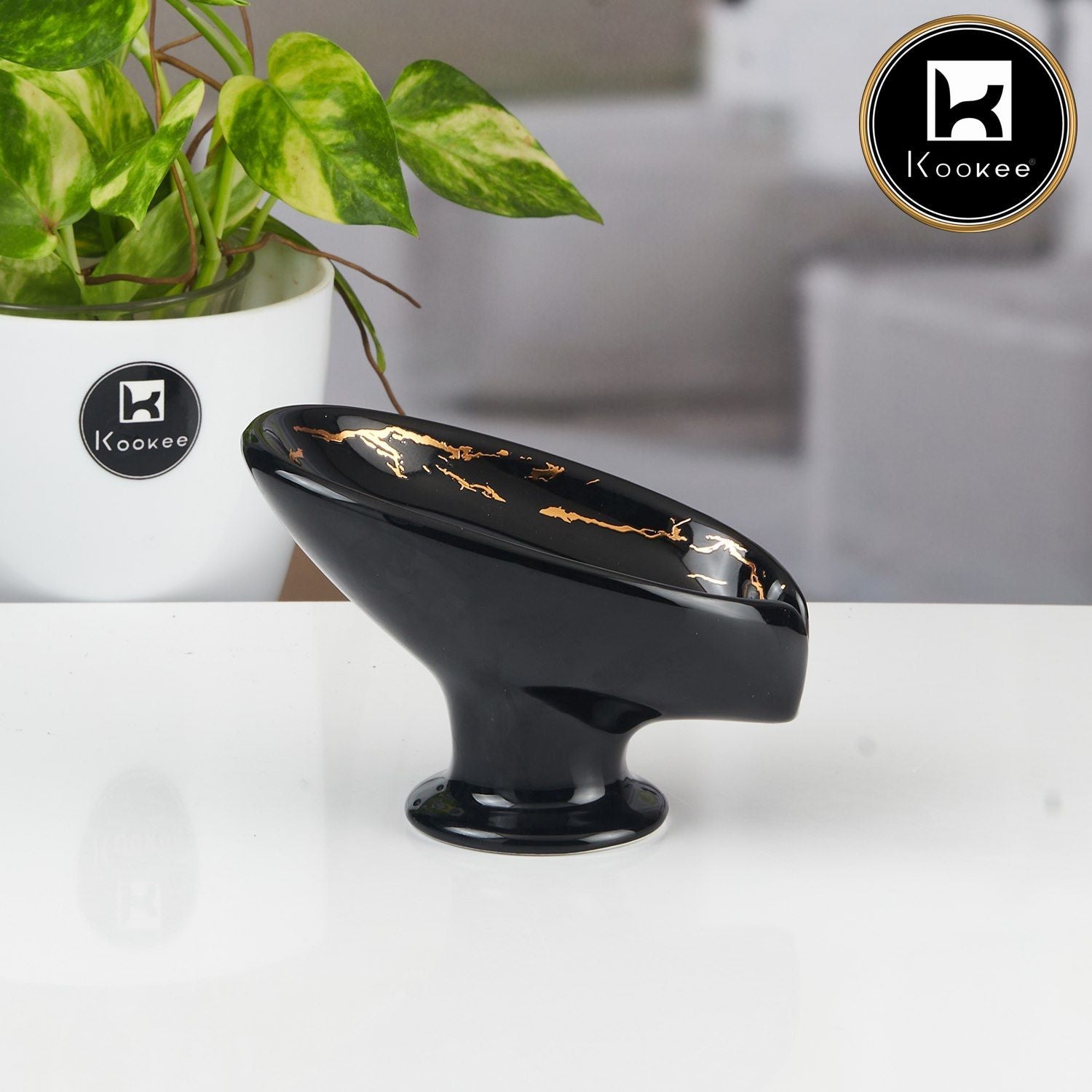 Ceramic Soap Holder Dish, Set of 1 Bathroom Accessories for Home, Black (11165)