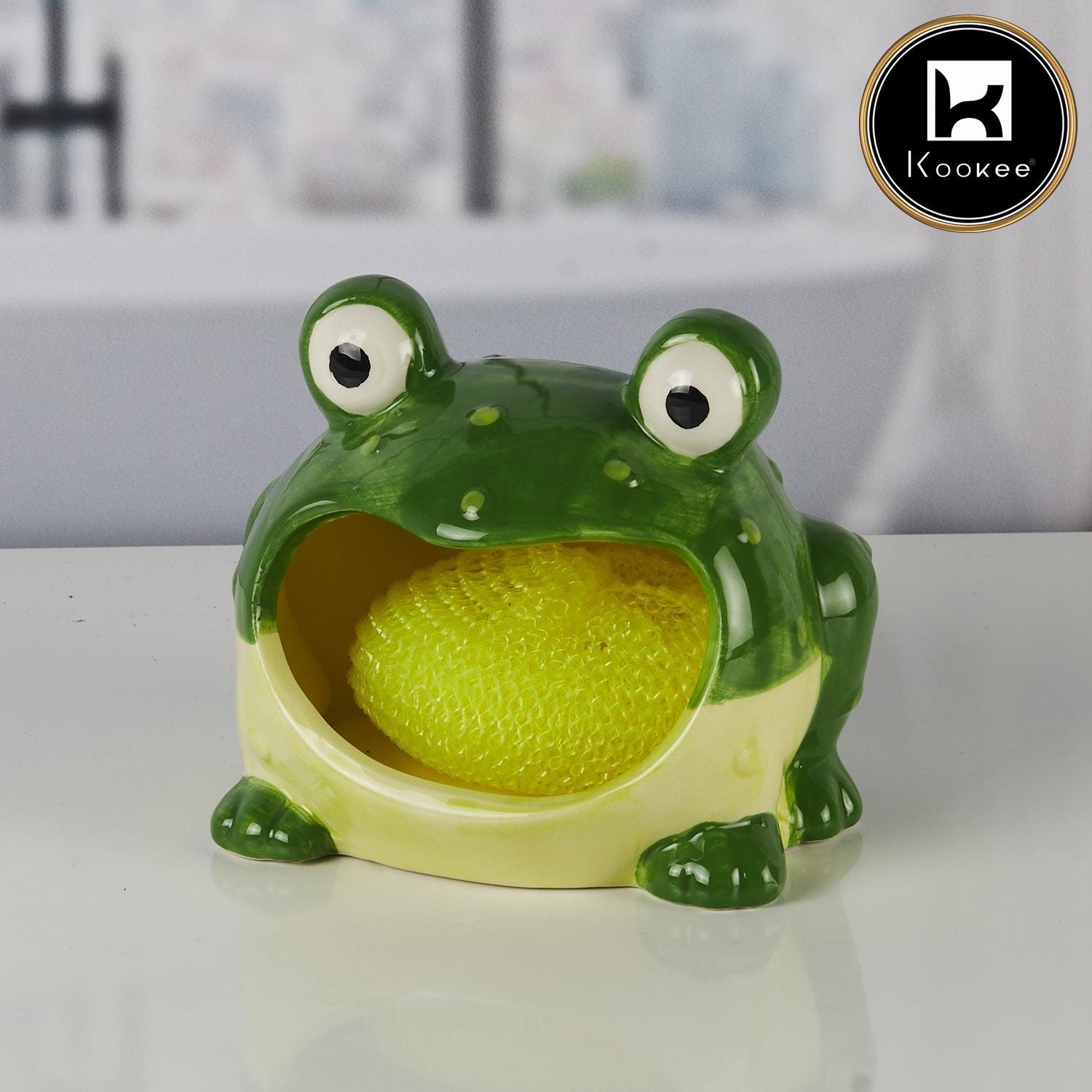 Kookee Ceramic Soap Holder Dish with scrub, A Stylish and Practical Addition to Your Bathroom, Green