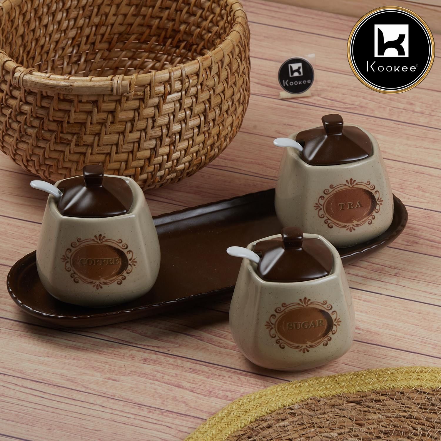 Kookee Condiment Jars, Brown, ART11181