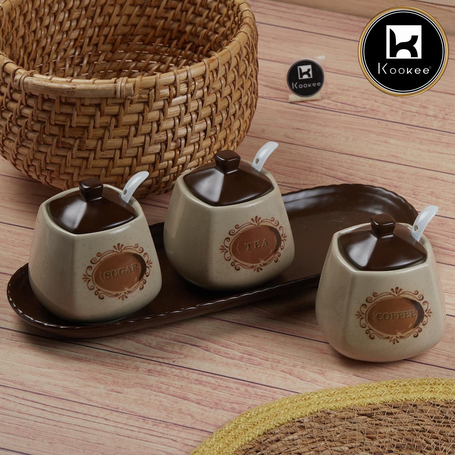 Kookee Condiment Jars, Brown, ART11181