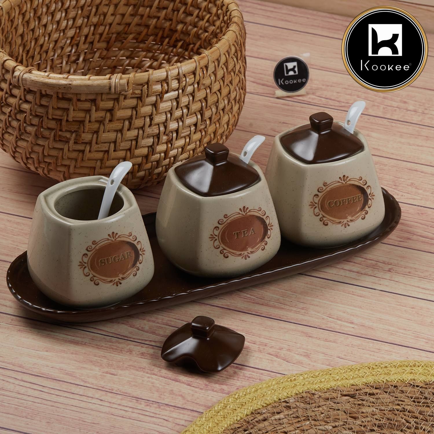 Kookee Condiment Jars, Brown, ART11181