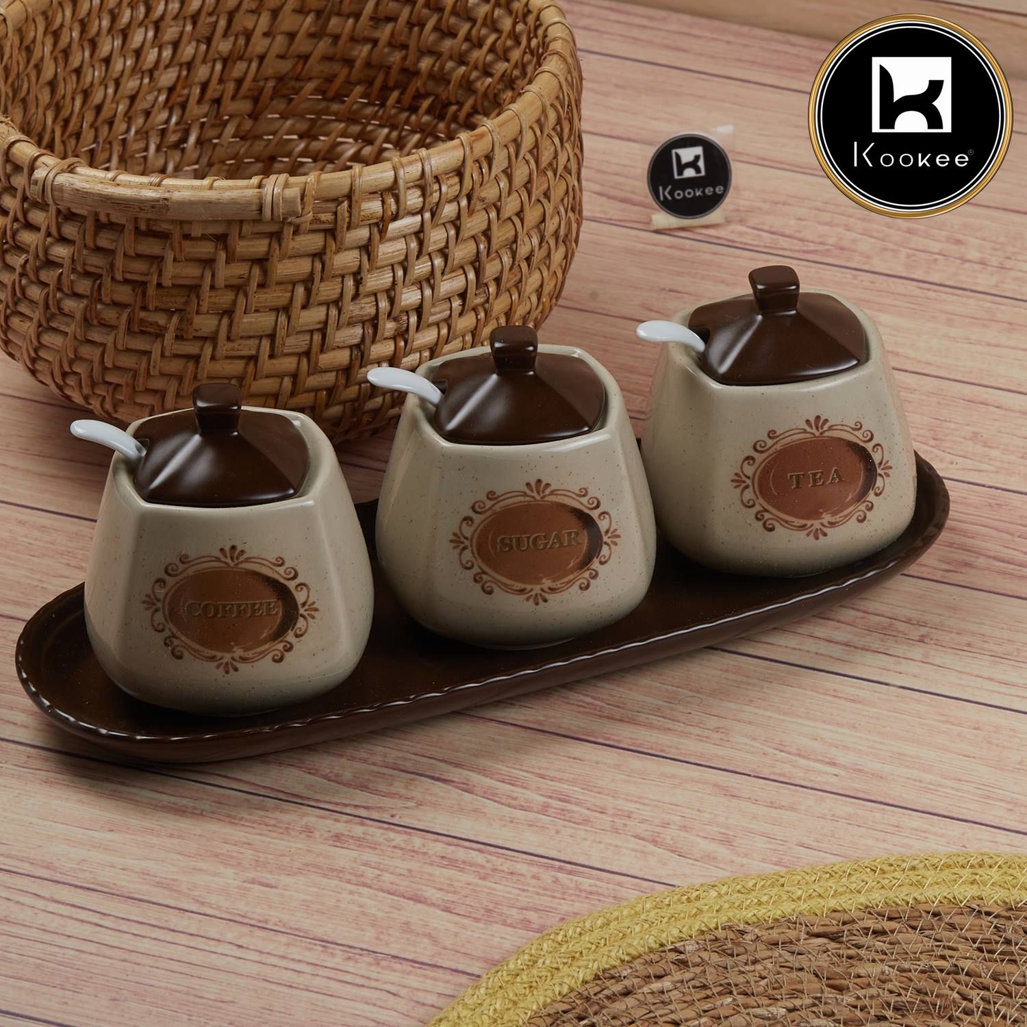 Kookee Condiment Jars, Brown, ART11181