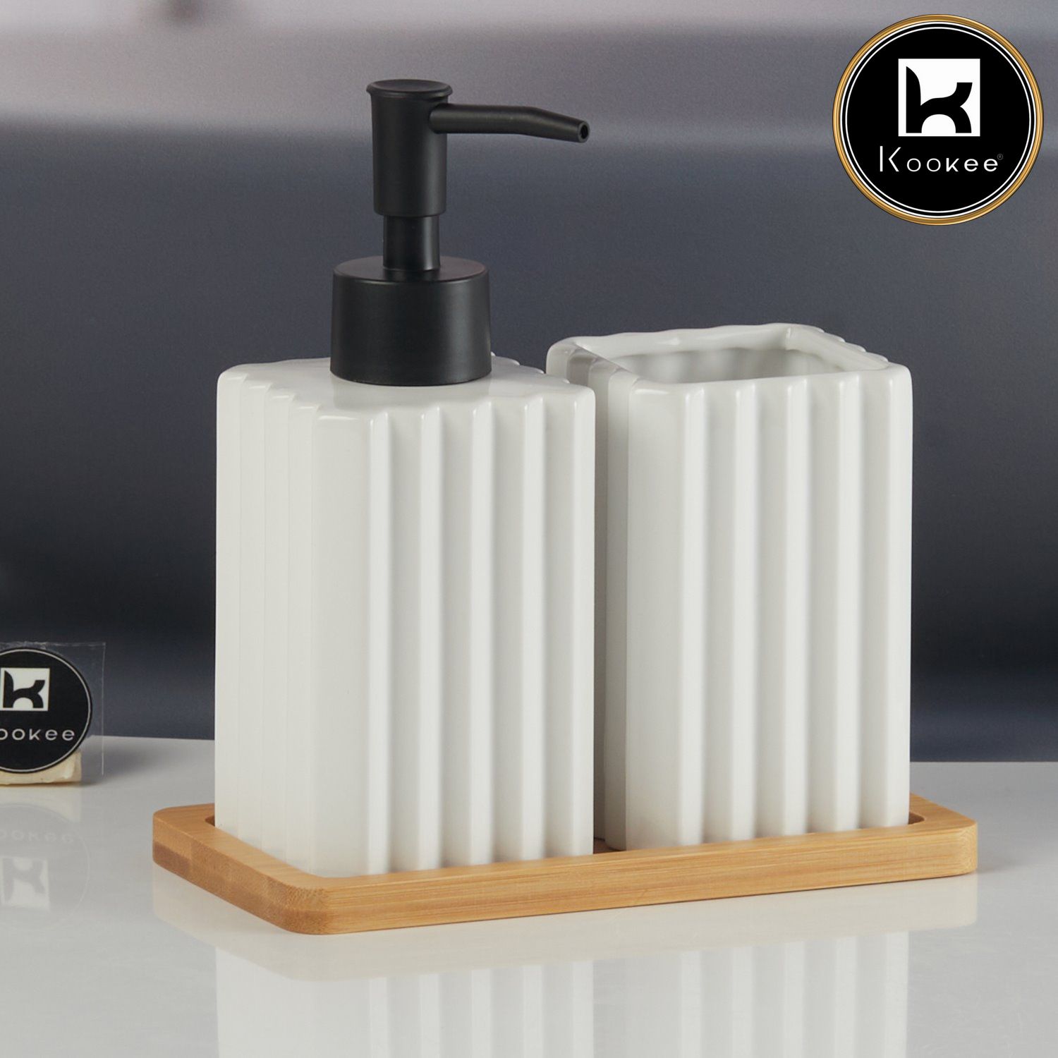 Ceramic Bathroom Accessories Set of 3 with Soap Dispenser (11182)