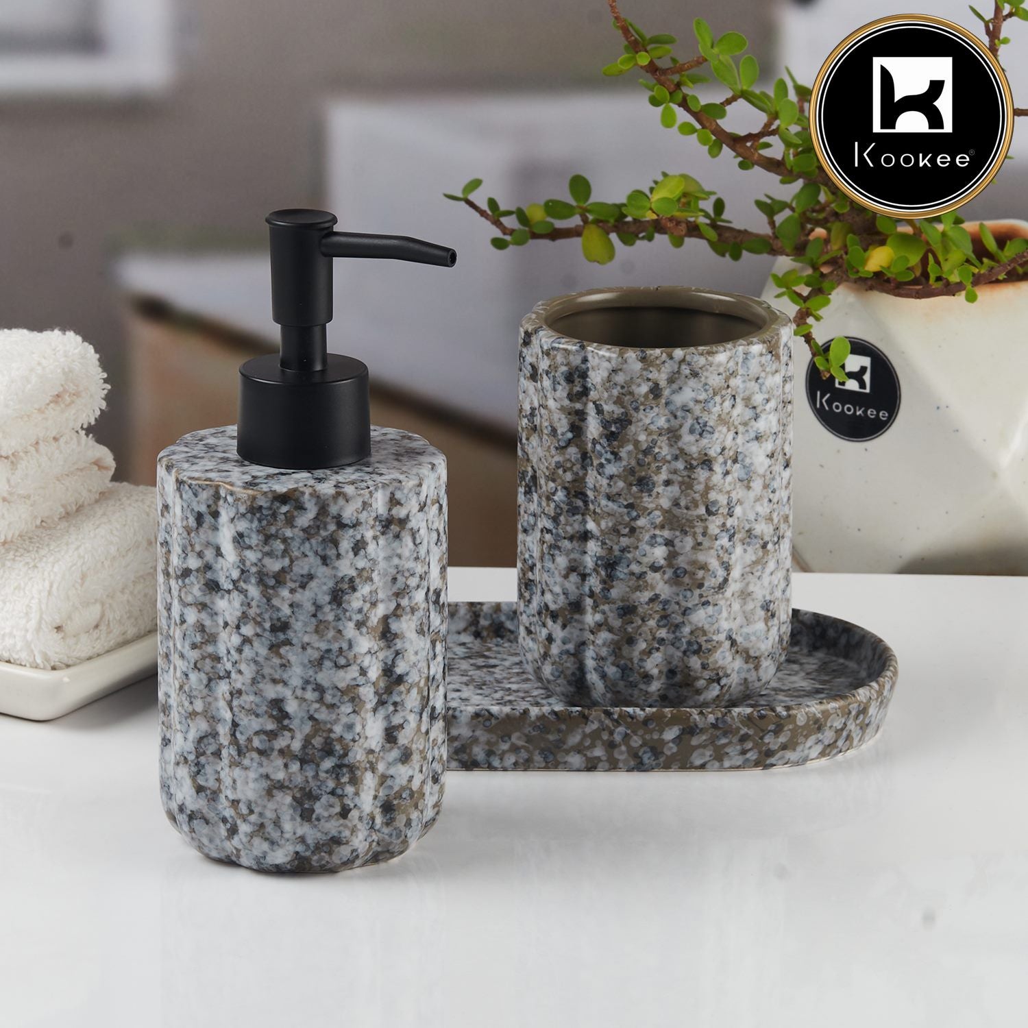 Kookee Ceramic Bathroom Sets, Grey, ART11184