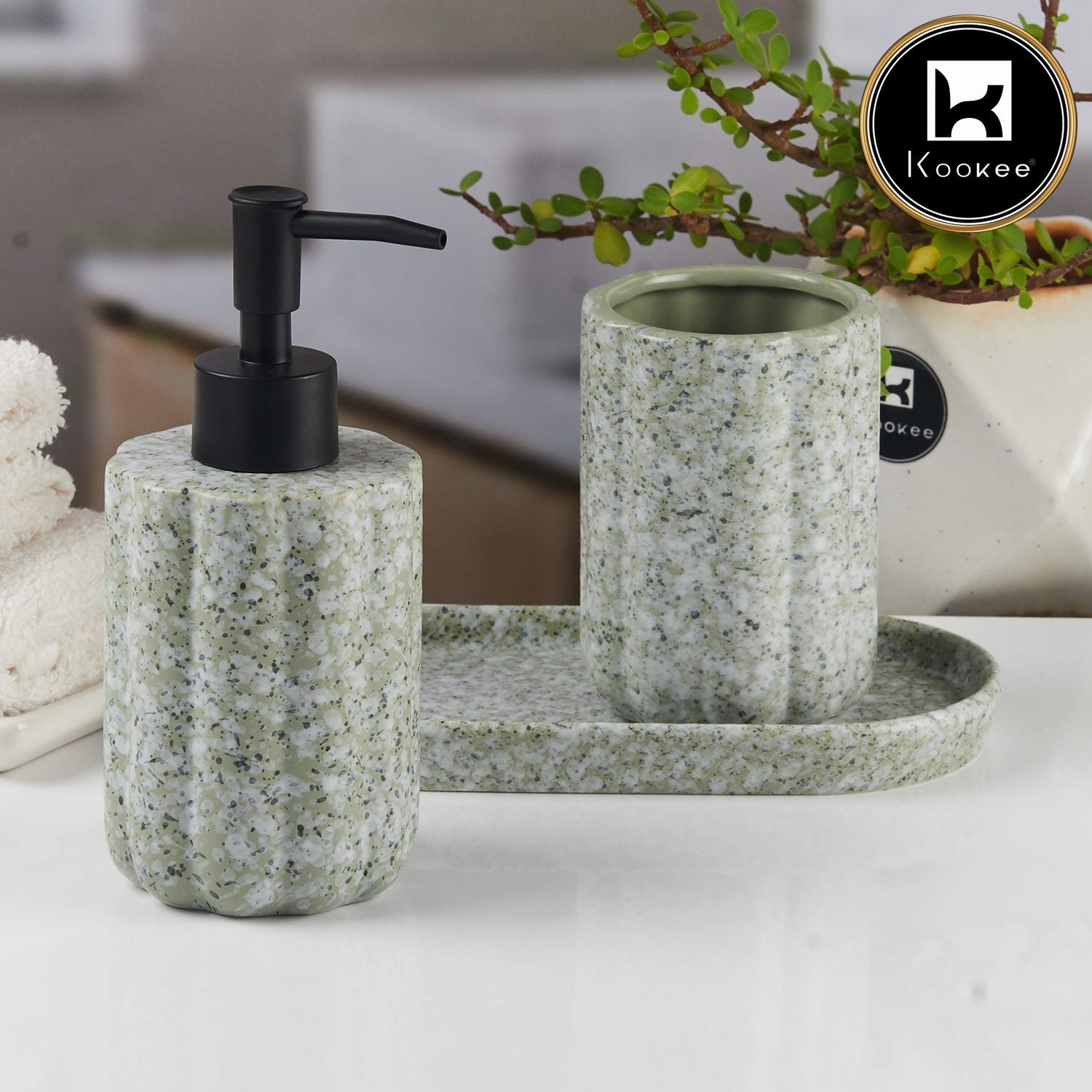Kookee Ceramic Bathroom Sets, Green, ART11185