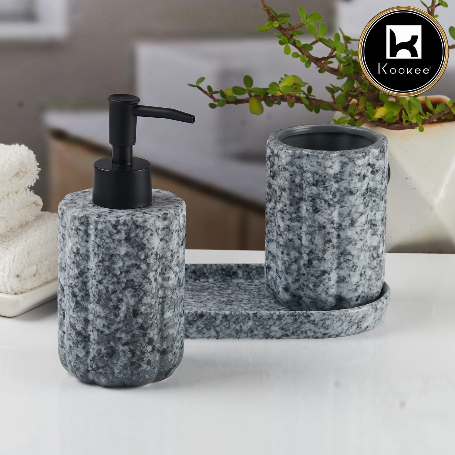 Ceramic Bathroom Accessories Set of 3 with Soap Dispenser (11186)