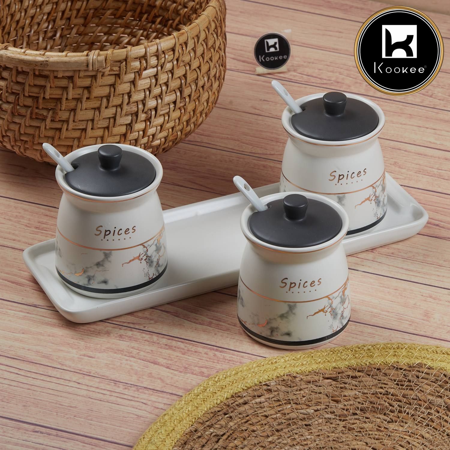 Kookee Condiment Jars, White, ART11188