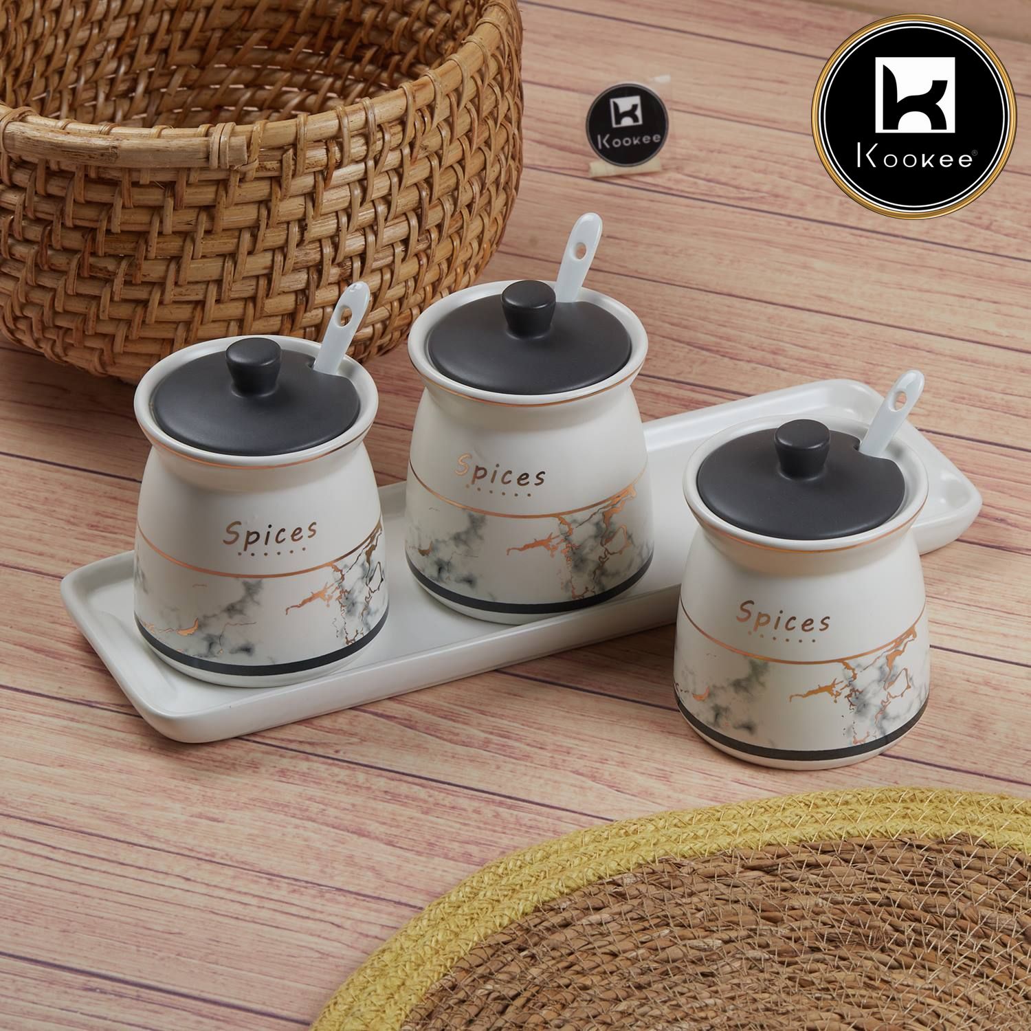 Kookee Condiment Jars, White, ART11188