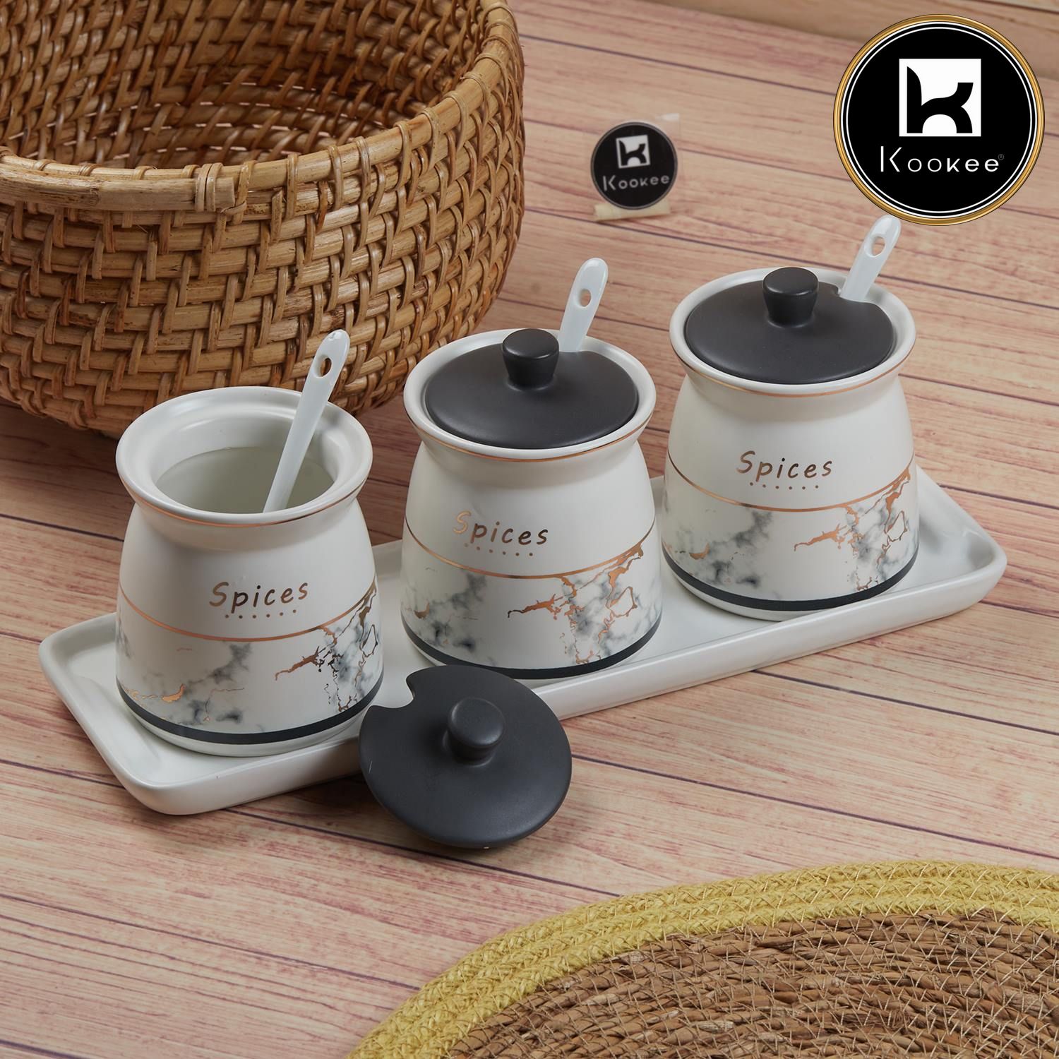 Kookee Condiment Jars, White, ART11188
