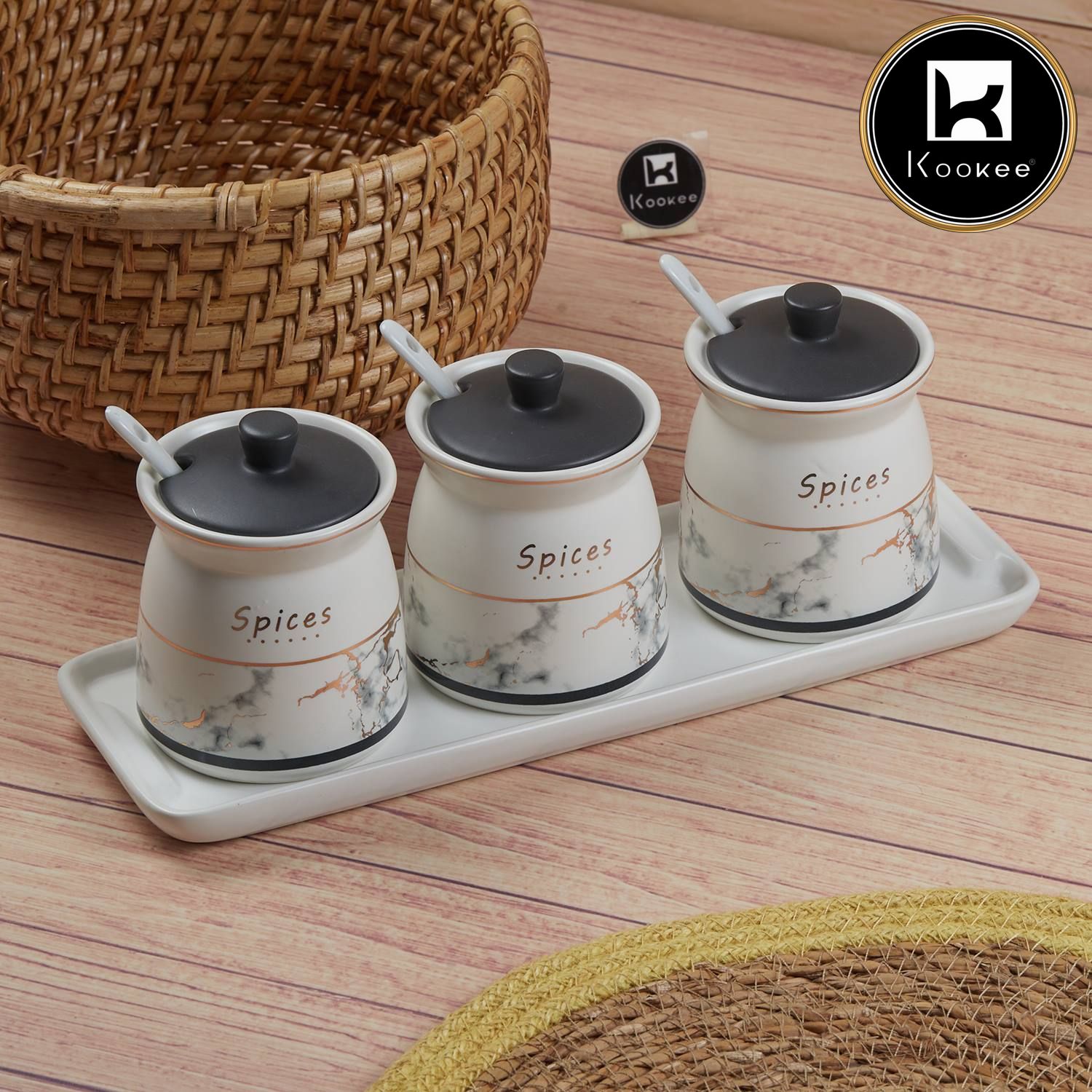 Kookee Condiment Jars, White, ART11188