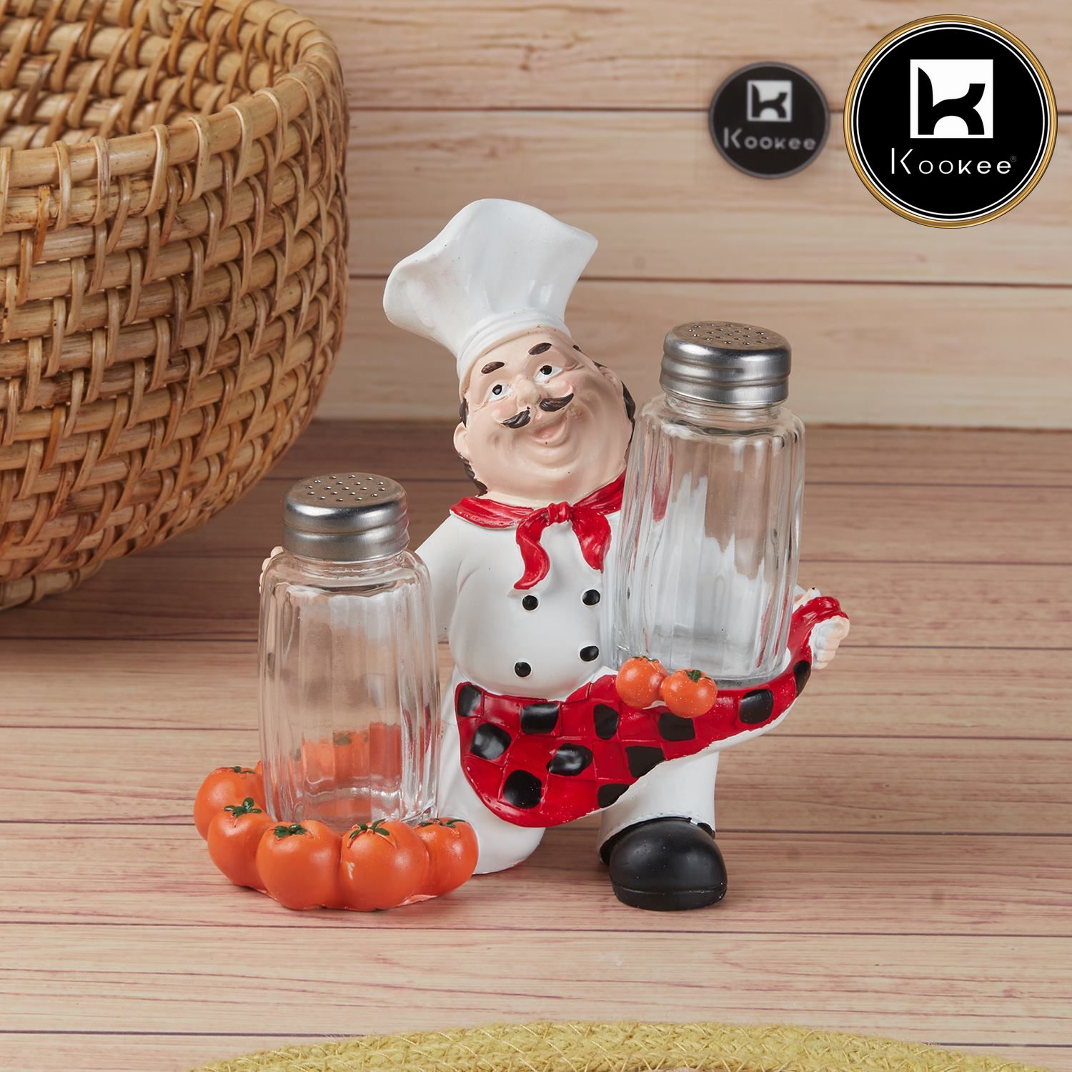 Kookee Polyresin Chef Salt and Pepper Shakers Set holder, Set of 1 (11208)