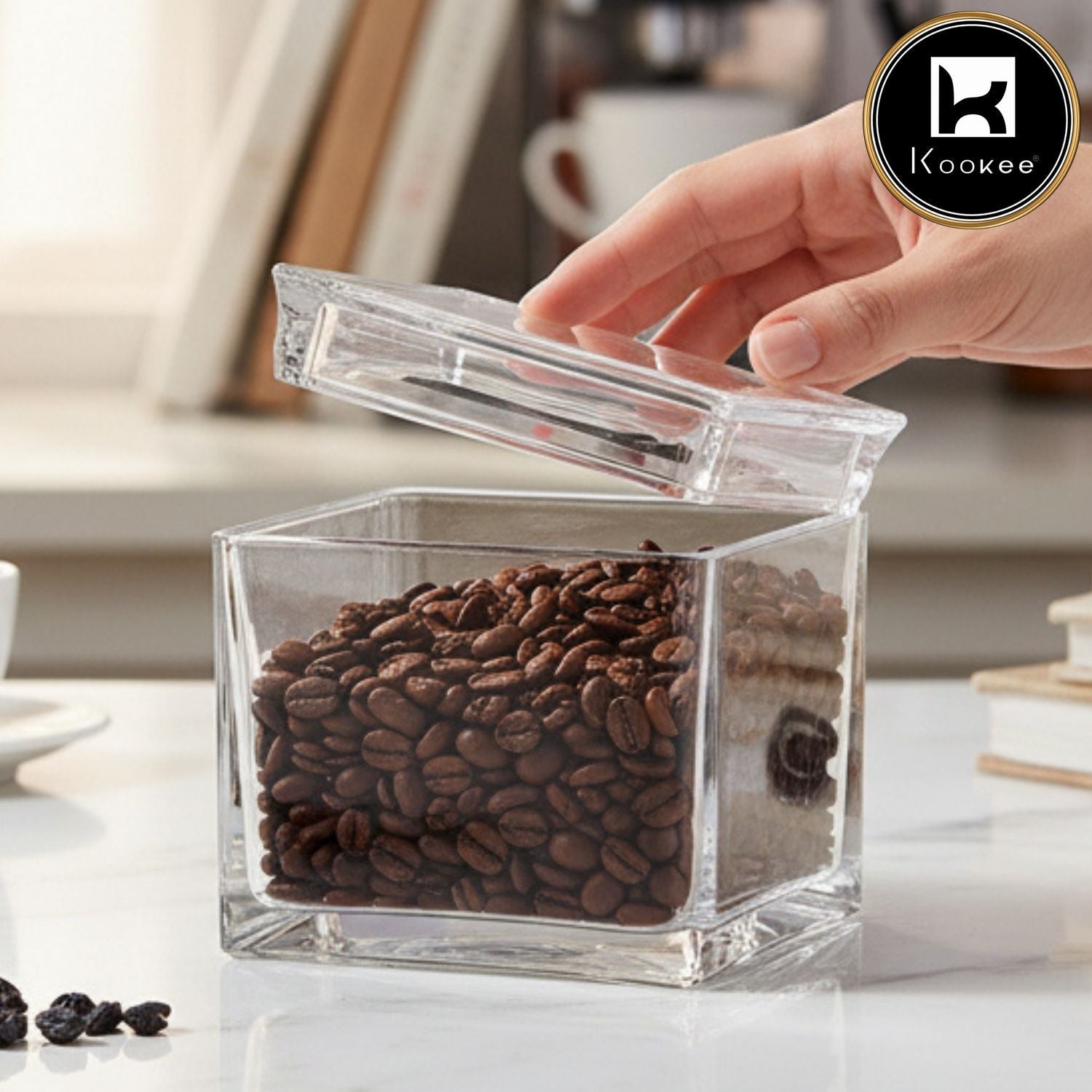 Kookee Acrylic Airtight Canister Jar & Container for Kitchen, Transparent (Pack of 4) (11608)