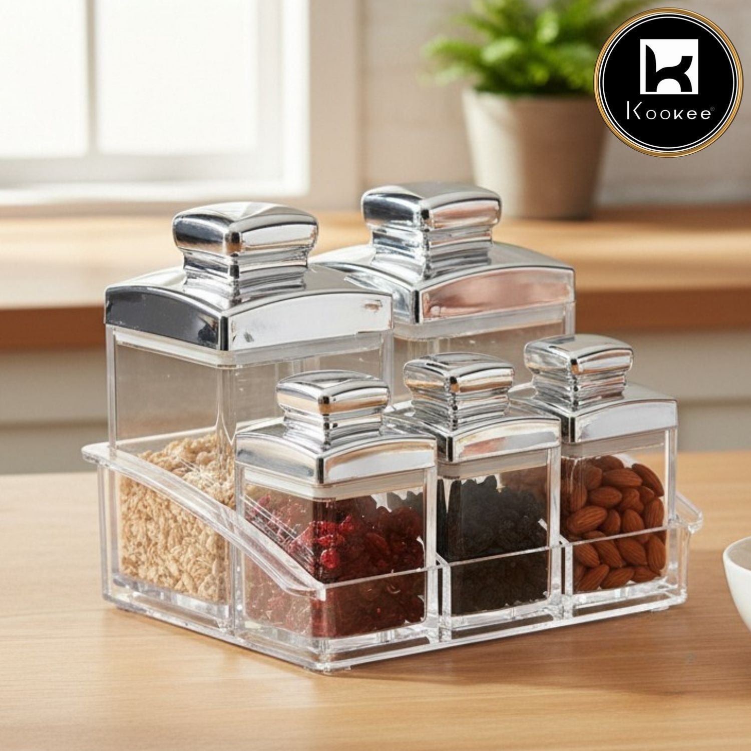 Kookee Acrylic Airtight Canister Jar & Container for Kitchen (Pack of 5) (11247)