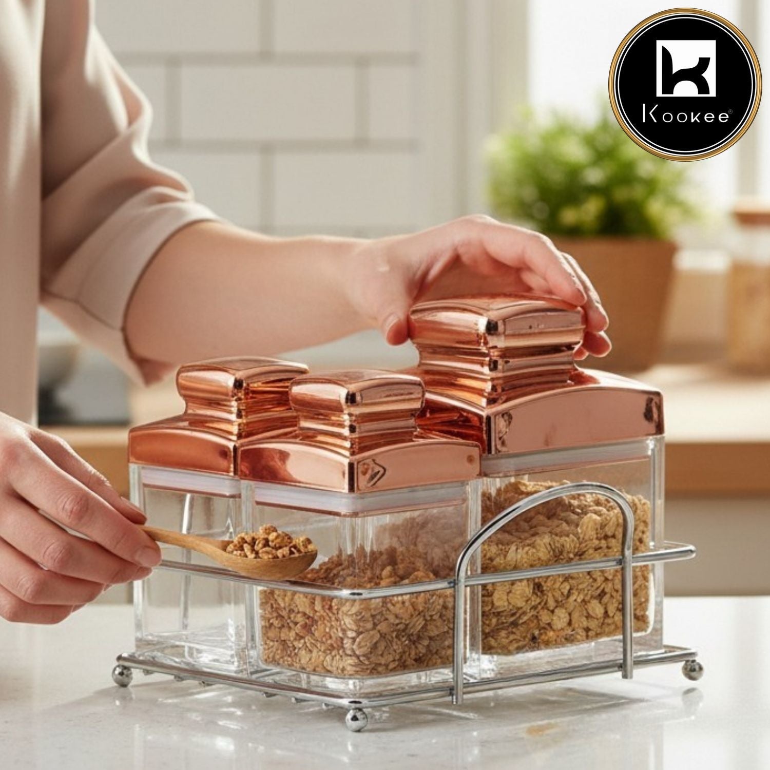 Kookee Acrylic Airtight Canister Jar & Container for Kitchen (Pack of 3) (11250)