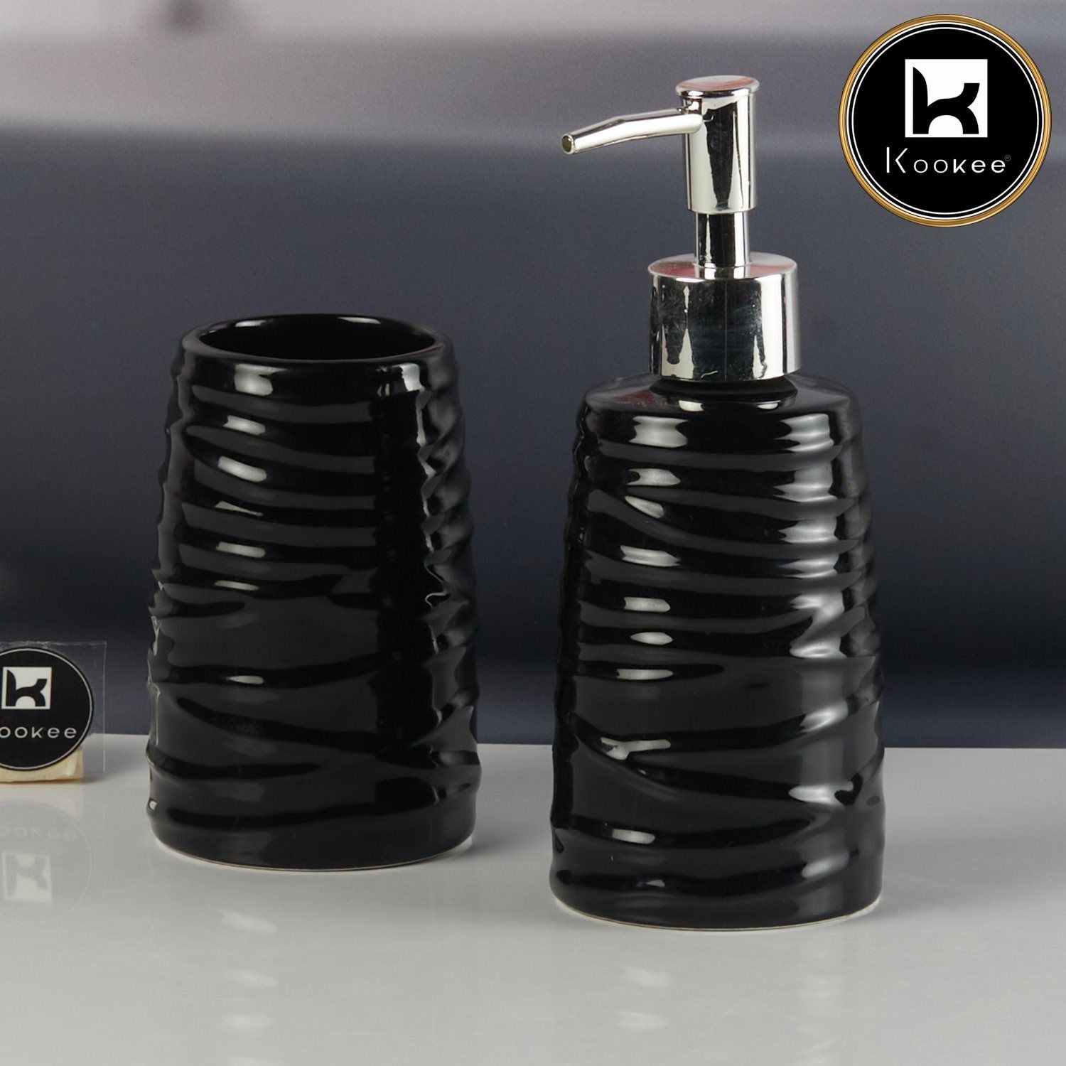 Kookee Ceramic Bathroom Sets, Black, ART11267