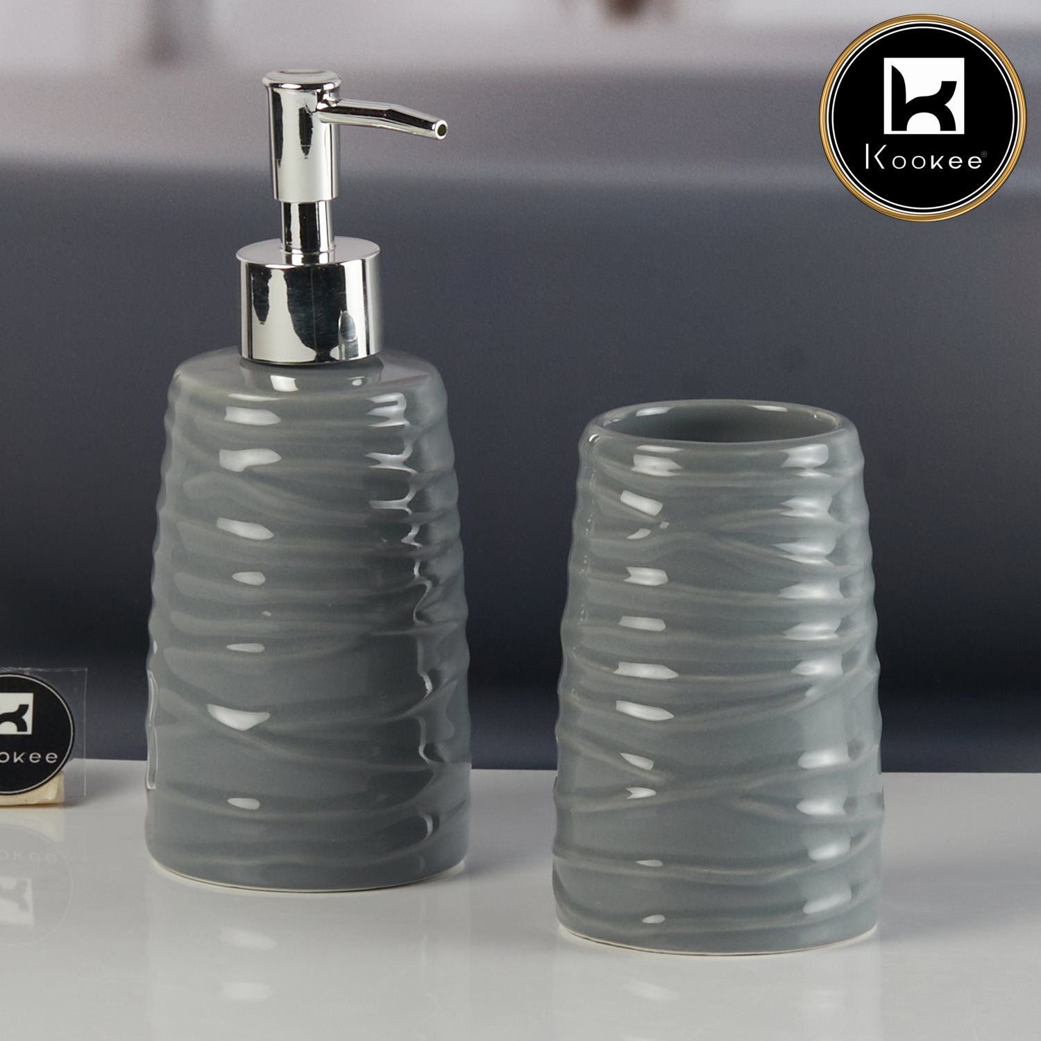 Kookee Ceramic Bathroom Sets, Grey, ART11268