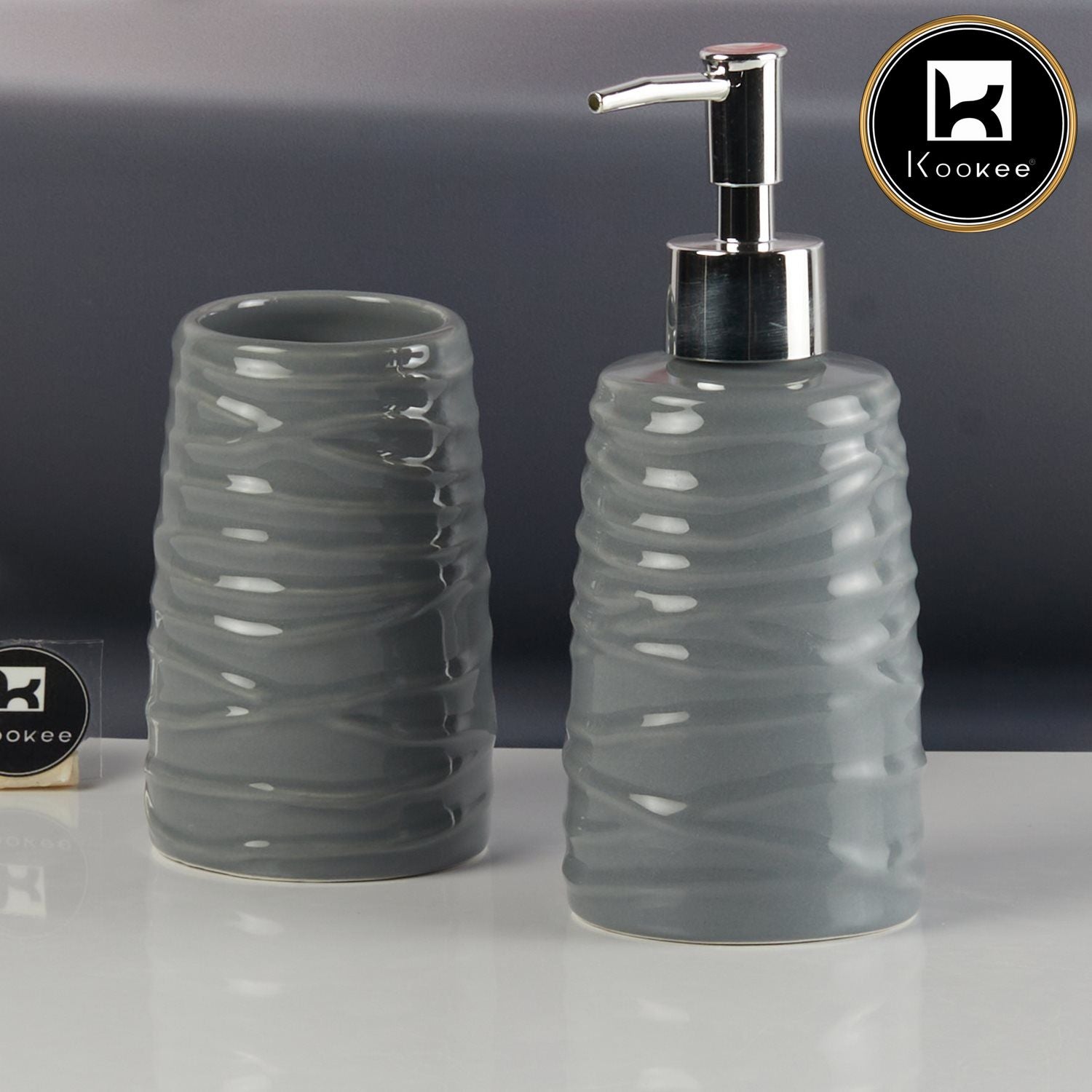 Kookee Ceramic Bathroom Sets, Grey, ART11268