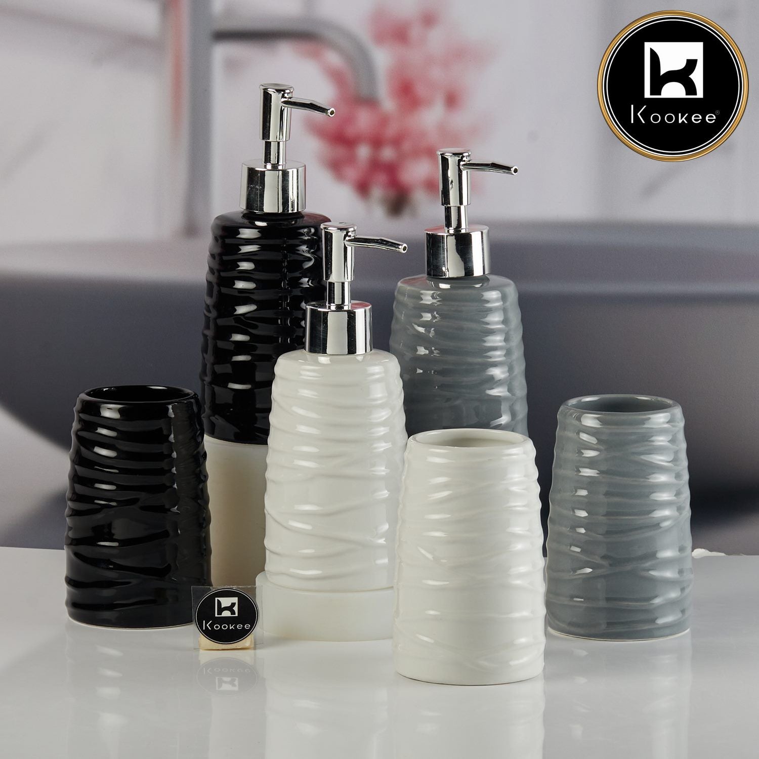 Kookee Ceramic Bathroom Sets, Grey, ART11268