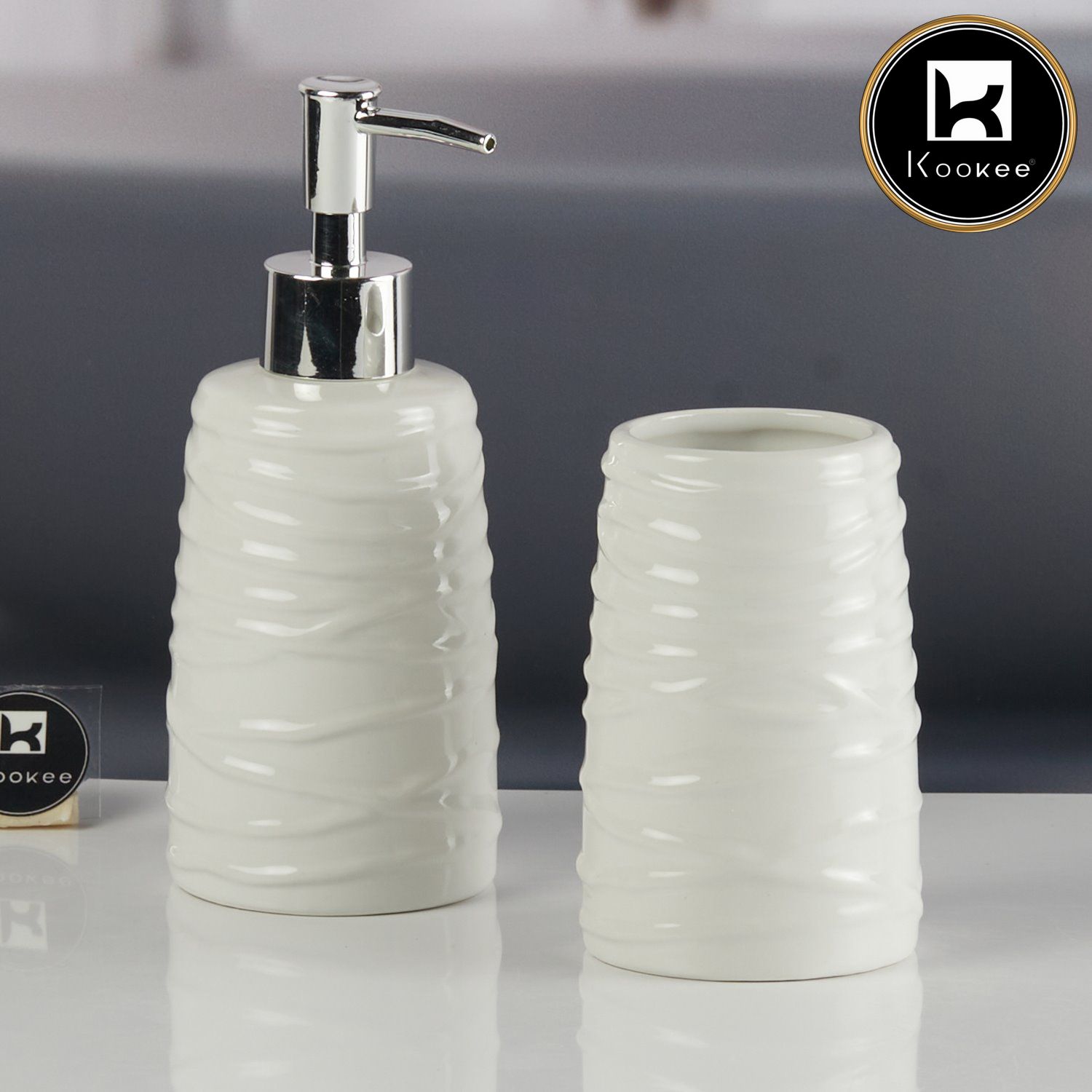 Ceramic Bathroom Accessories Set of 2 with Soap Dispenser (11269)