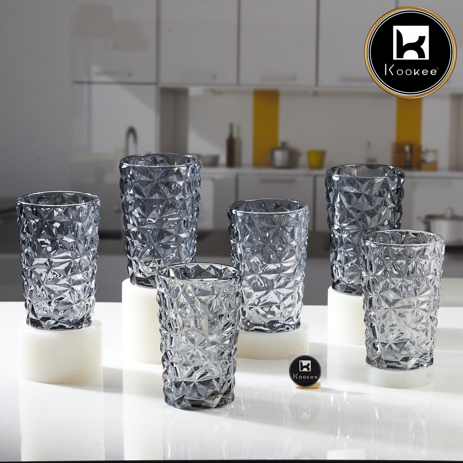 Kookee Water & Juice Glasses, Grey, ART11772