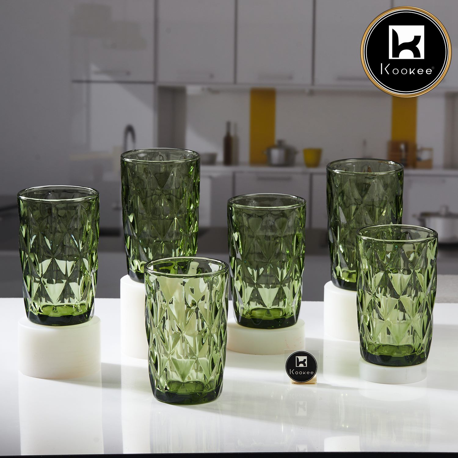 Kookee Water & Juice Glasses, Green, ART11748