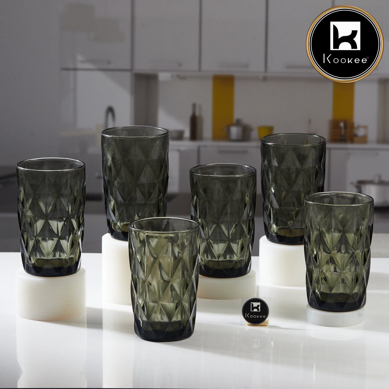 Kookee Water & Juice Glasses, Grey, ART11749
