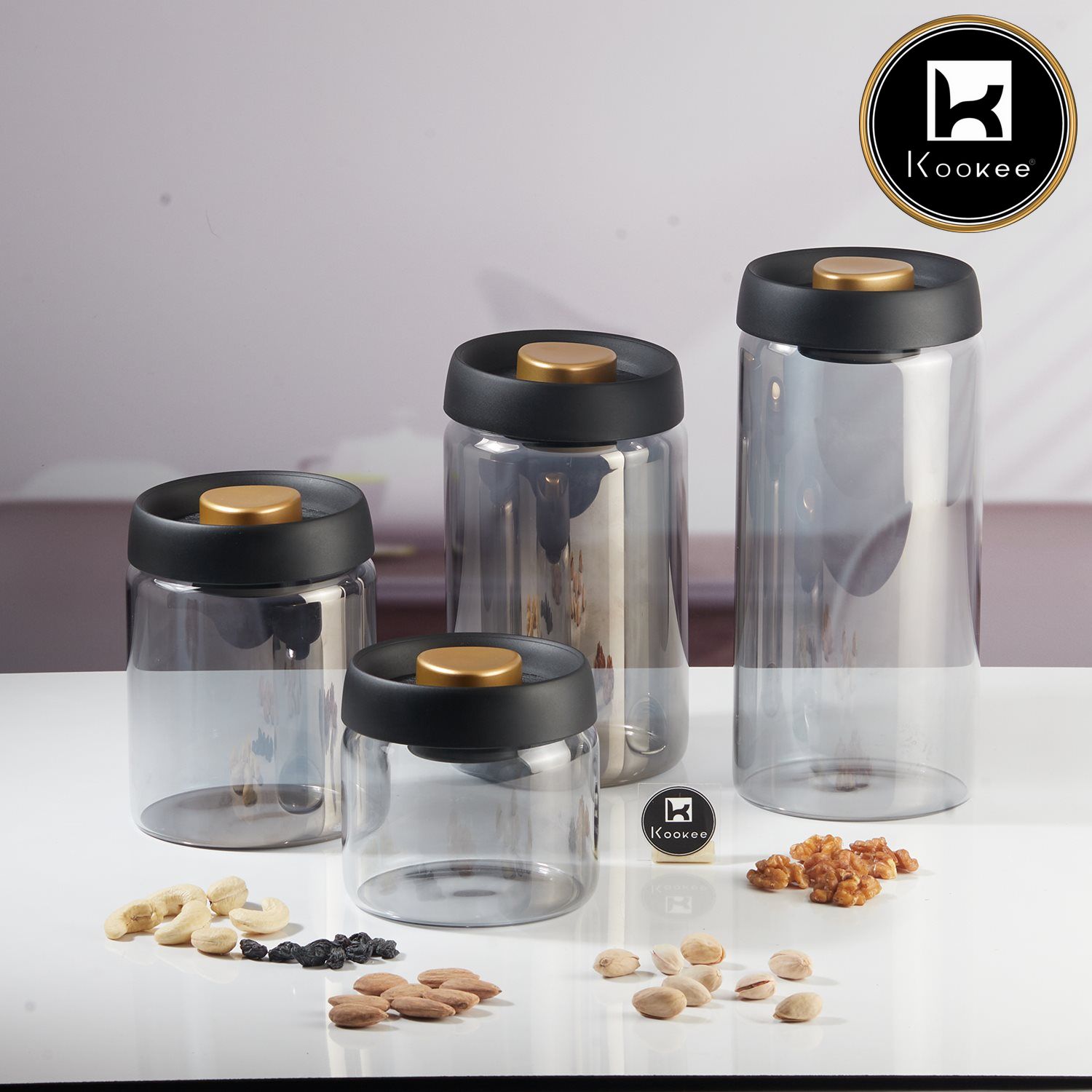 Kookee Canister Jars (Glass), Grey, ART11317