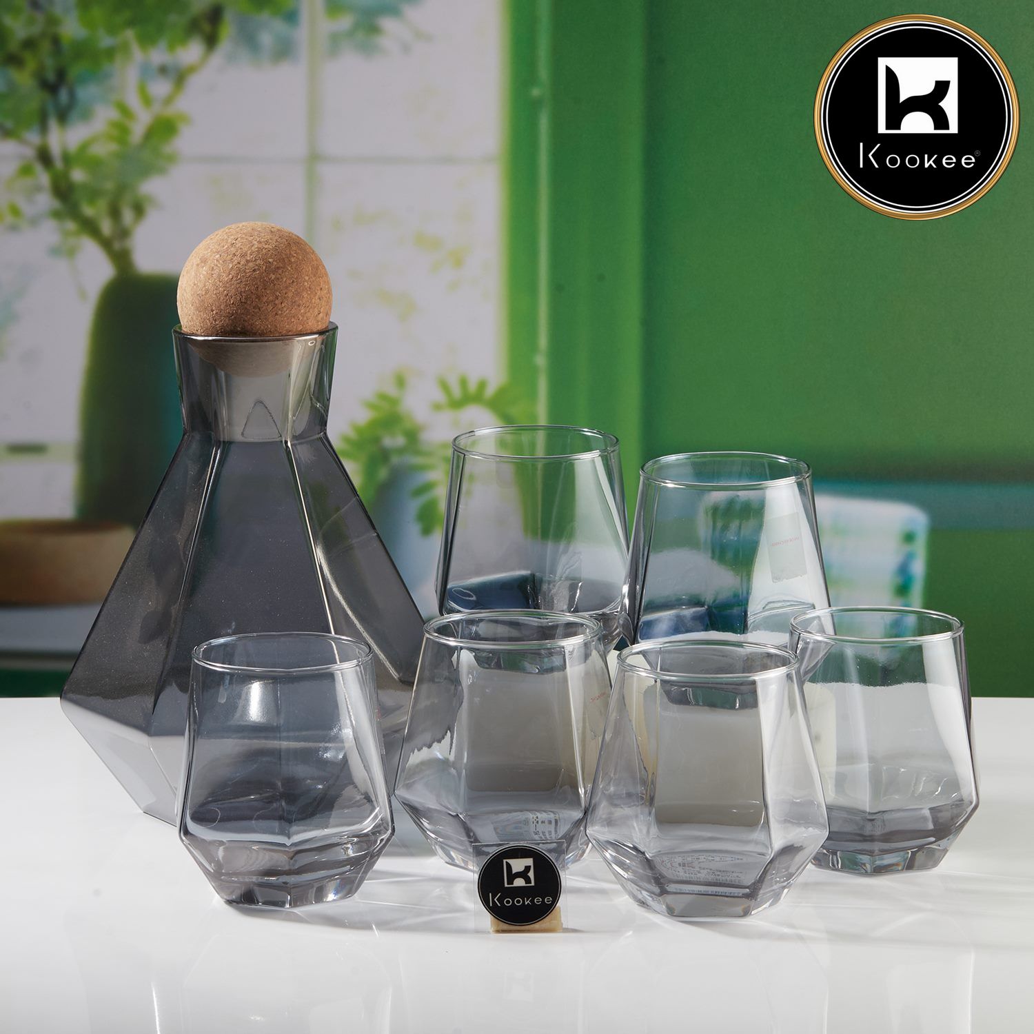 Premium Water and Juice Black Glasses Set of 6 and Jug Set Combo (V-GLASS-008-1)