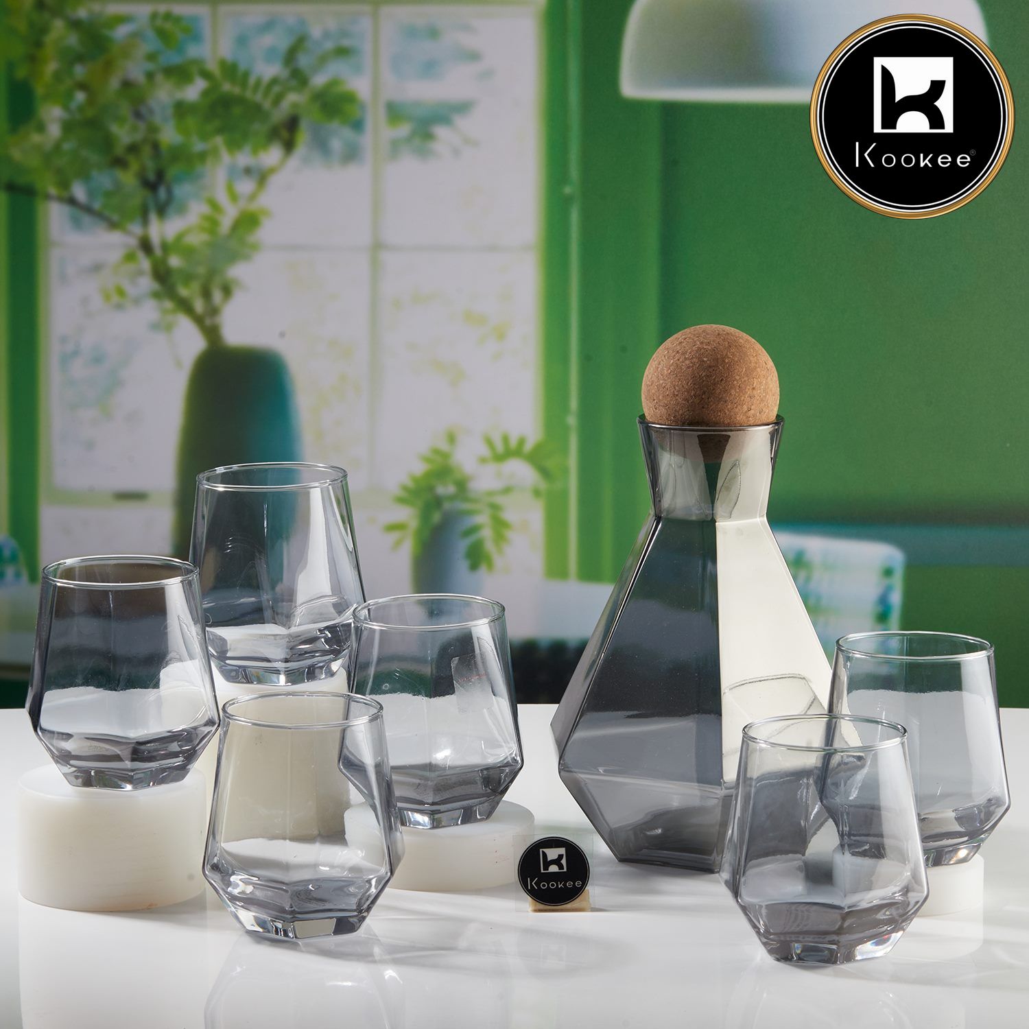 Premium Water and Juice Black Glasses Set of 6 and Jug Set Combo (V-GLASS-008-1)