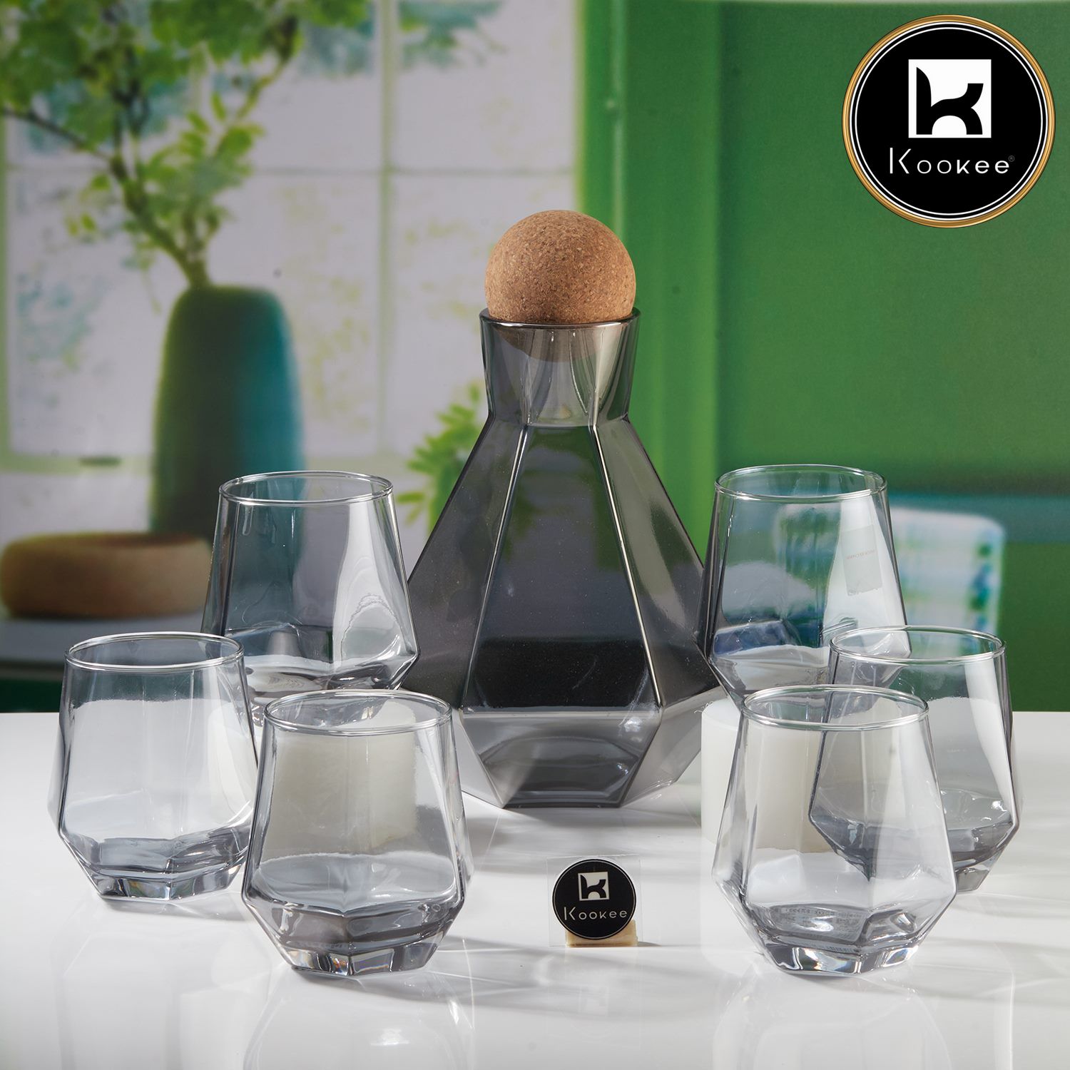 Premium Water and Juice Black Glasses Set of 6 and Jug Set Combo (V-GLASS-008-1)