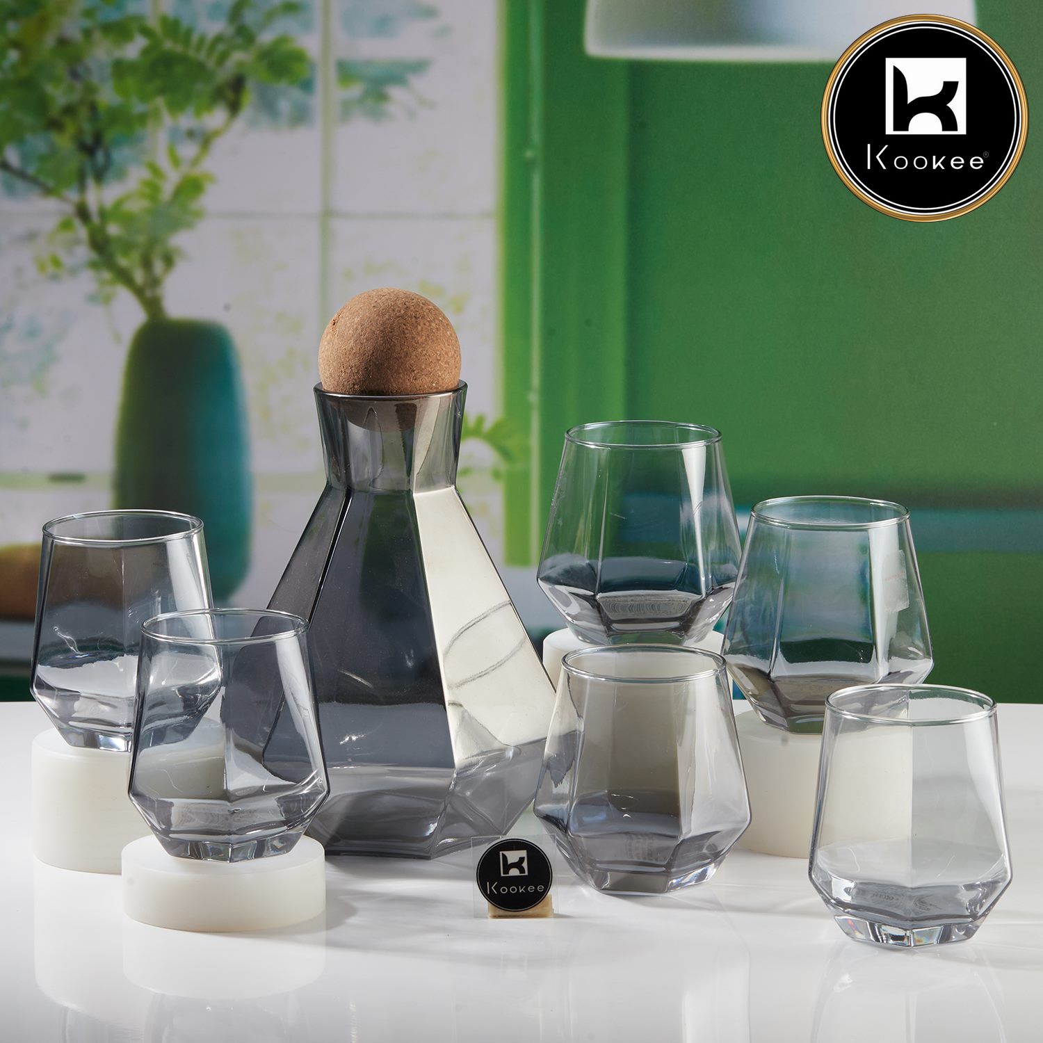 Kookee Premium Water and Juice Black Glasses Set of 6 and Jug Set Combo (11321)