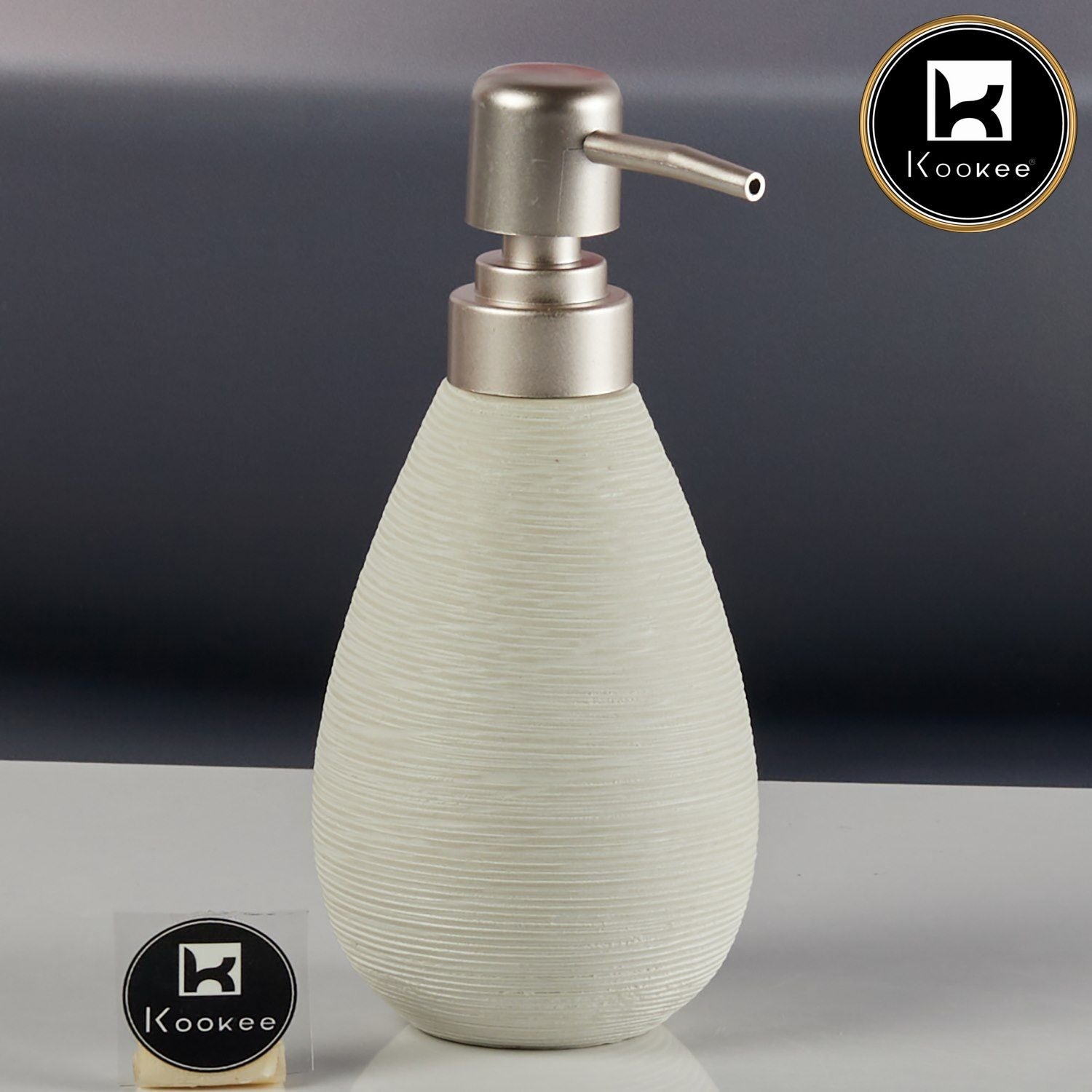 Kookee Ceramic Soap Dispenser with Stylish Refillable Pump Bottle for Bathroom Handwash & Kitchen Wash Basin, Perfect for Hand Soap, Lotion, and more, White,