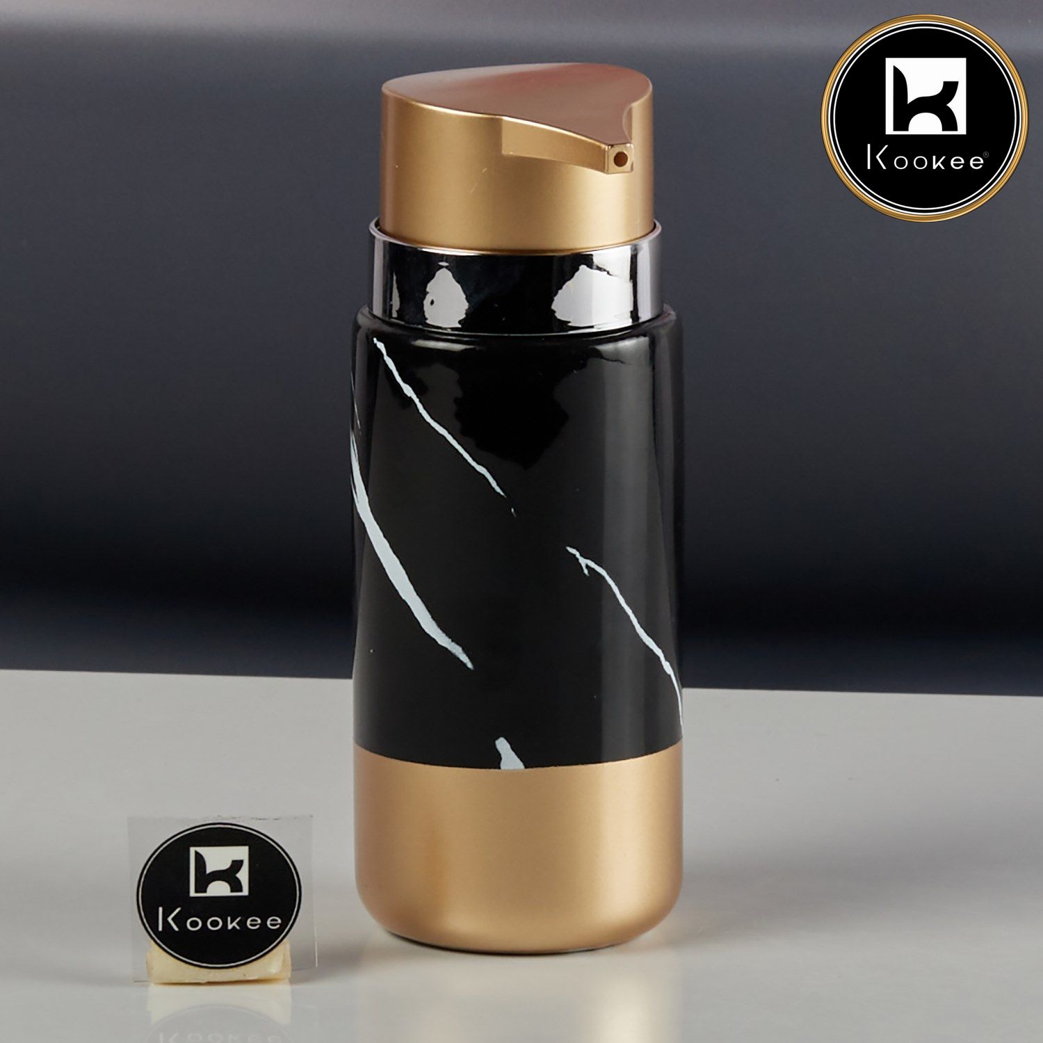 Ceramic Soap Dispenser for handwash for Bathroom, Black/Gold (V-CSD-034-1)
