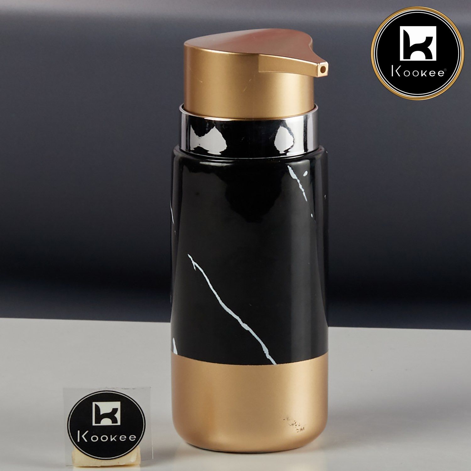 Ceramic Soap Dispenser for handwash for Bathroom, Black/Gold (V-CSD-034-1)