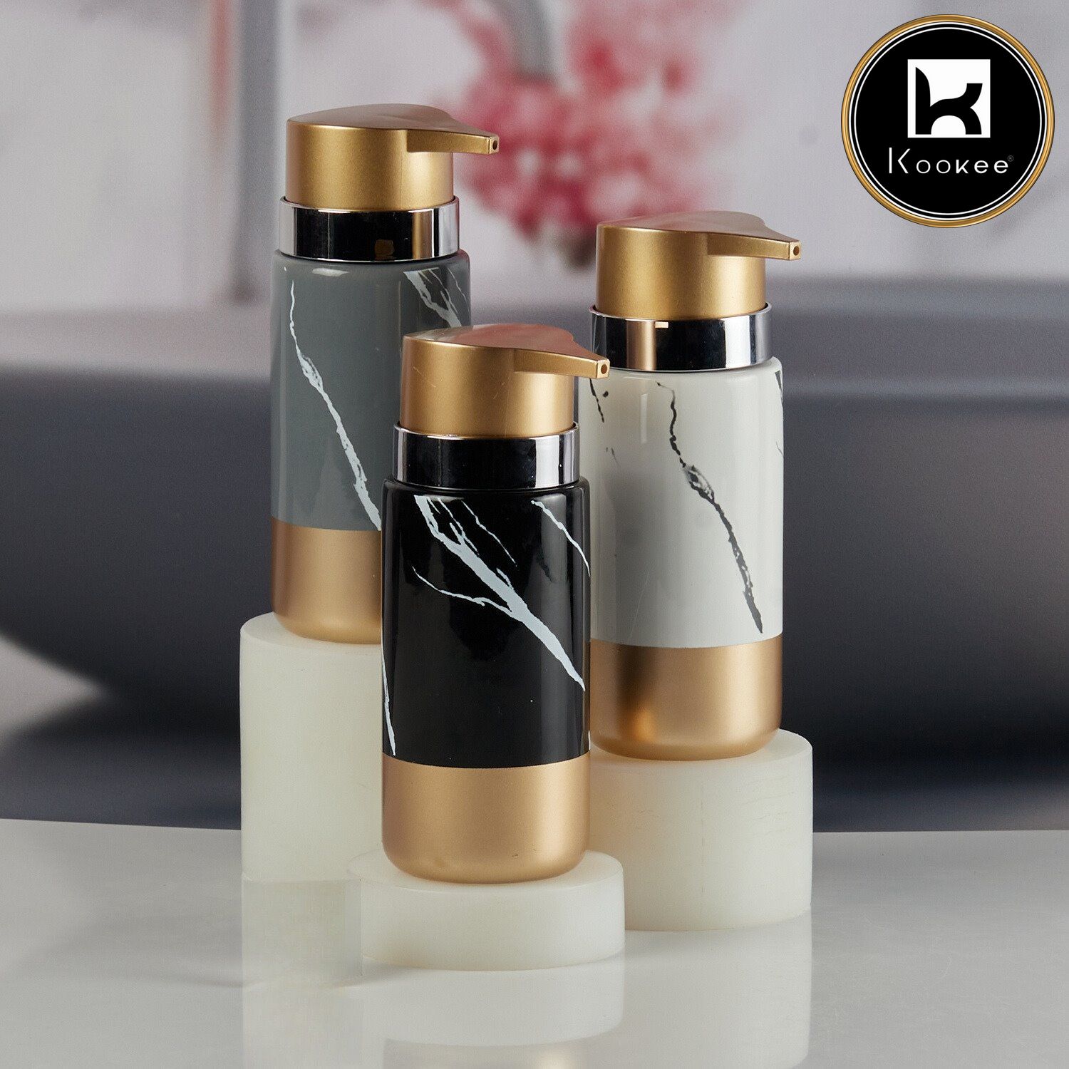 Ceramic Soap Dispenser for handwash for Bathroom, Black/Gold (V-CSD-034-1)
