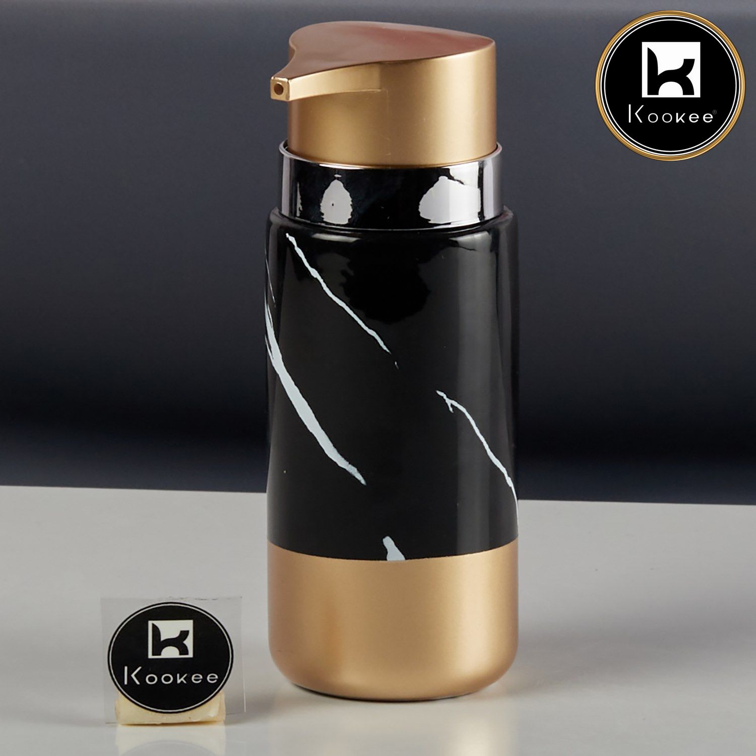 Ceramic Soap Dispenser for handwash for Bathroom, Black/Gold (Set of 1) (11331)