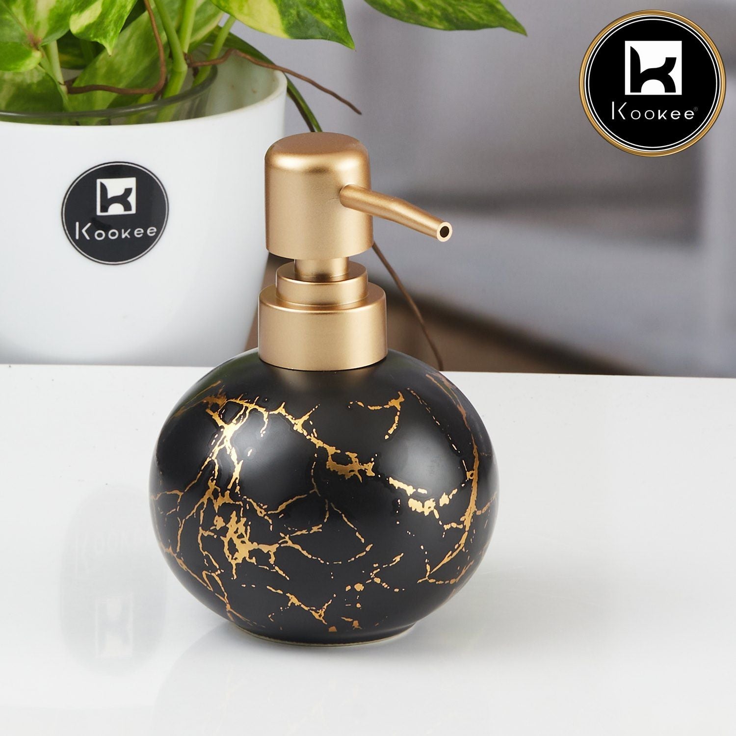 Ceramic Soap Dispenser for handwash for Bathroom, Black/Gold (V-CSD-032)