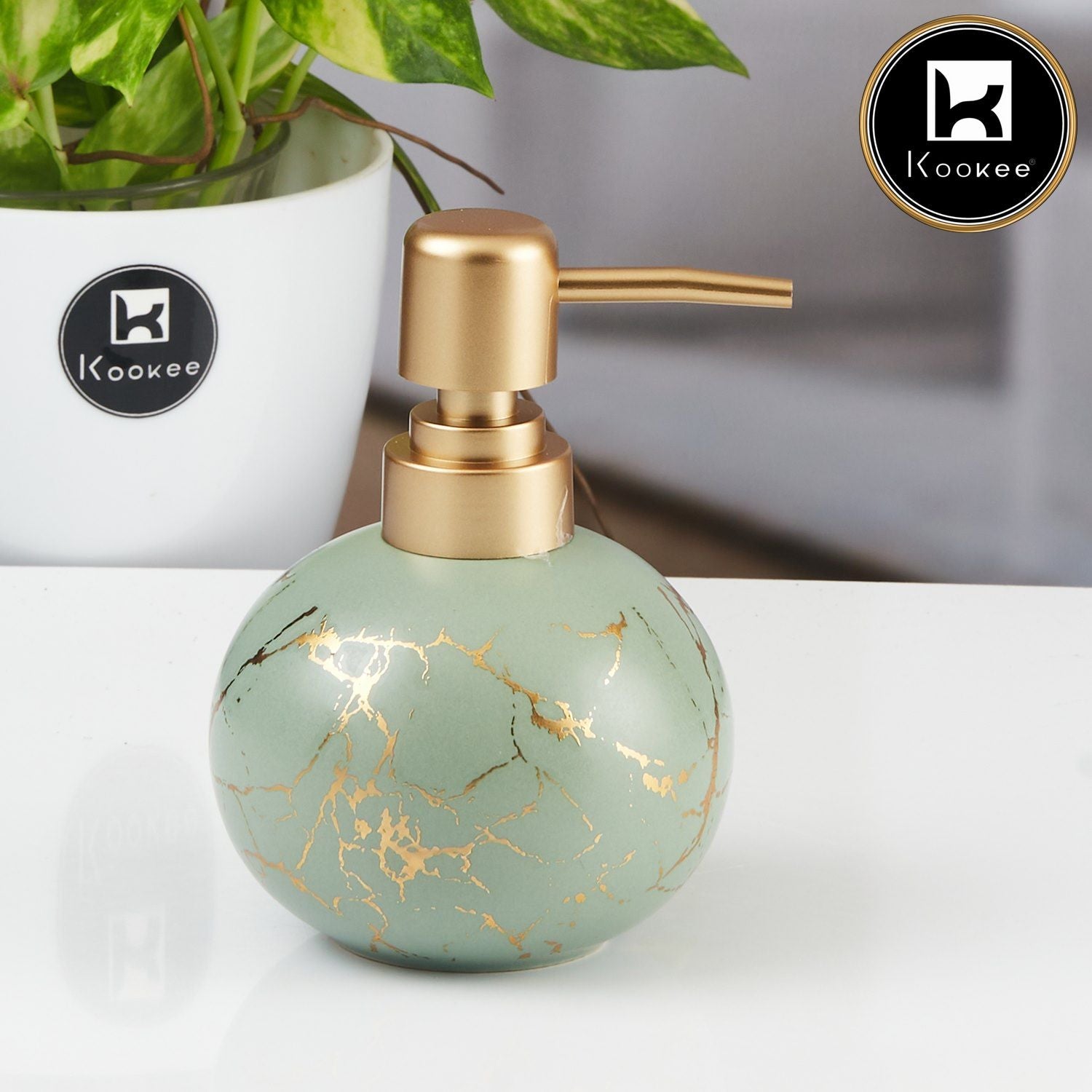 Ceramic Soap Dispenser for handwash for Bathroom, Green (Set of 2) (12012)