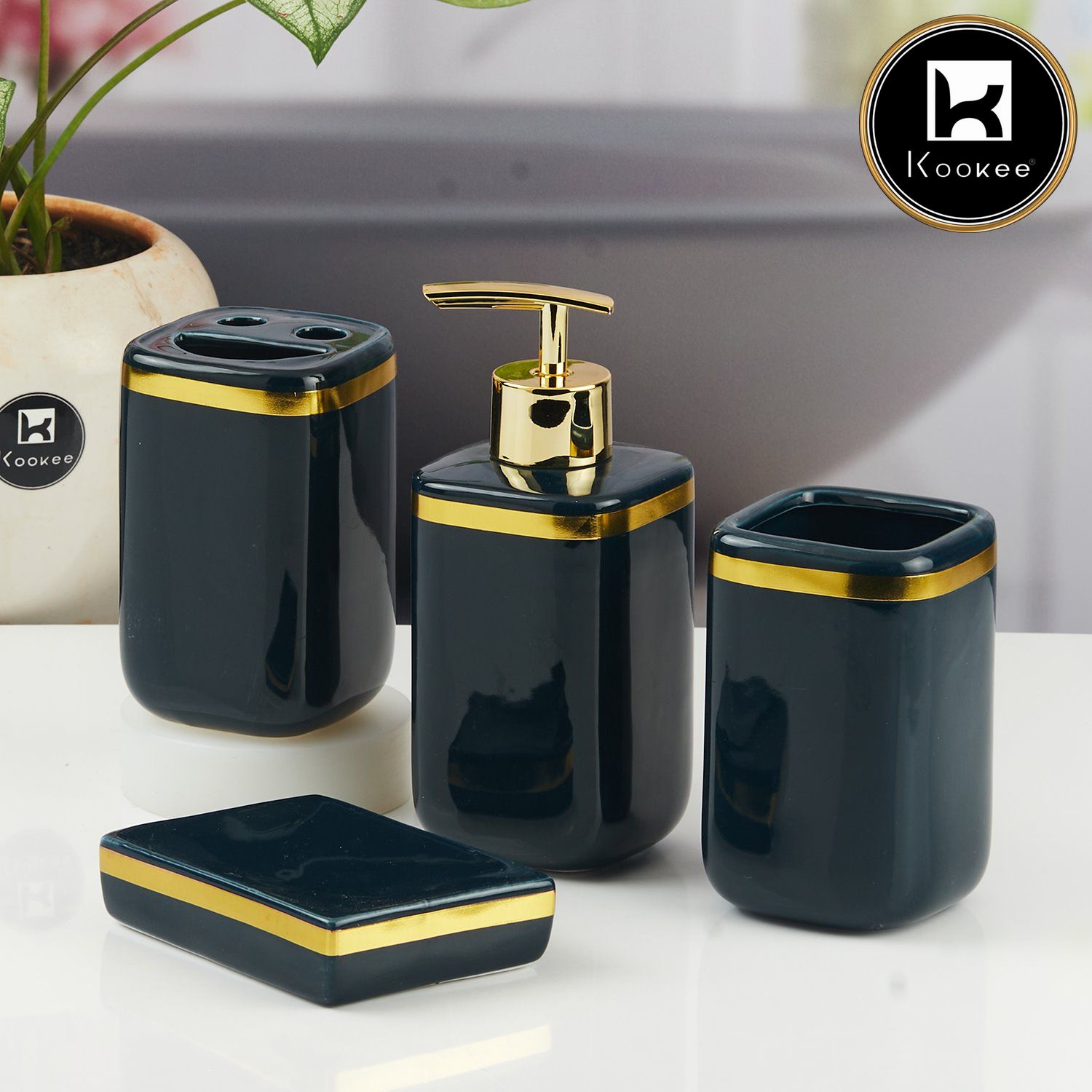 Kookee Ceramic Bathroom Sets, Black, ART11337